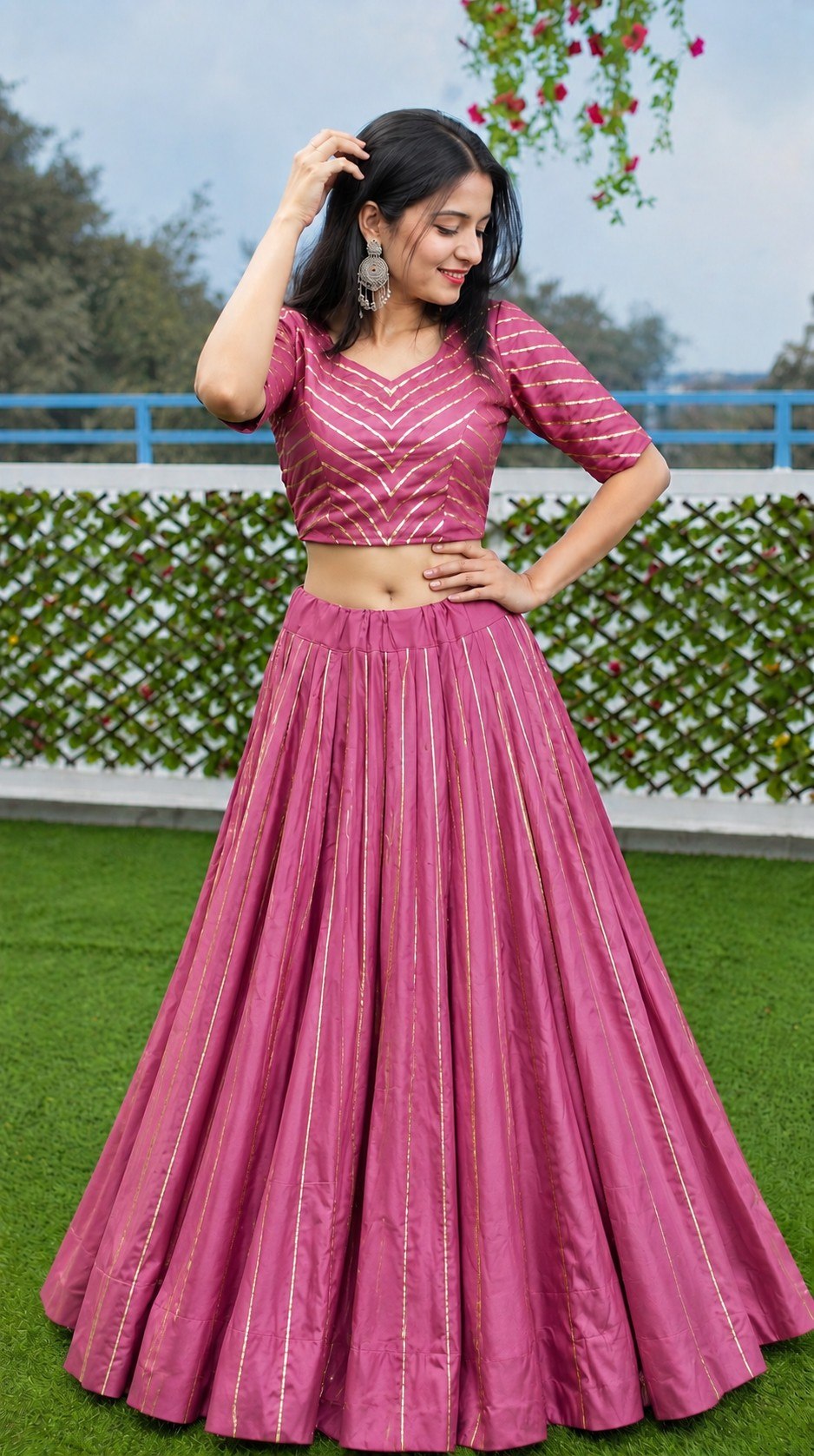 Pure Roman Cotton Gota Patti Work Lehenga Set (Fully Stiched)