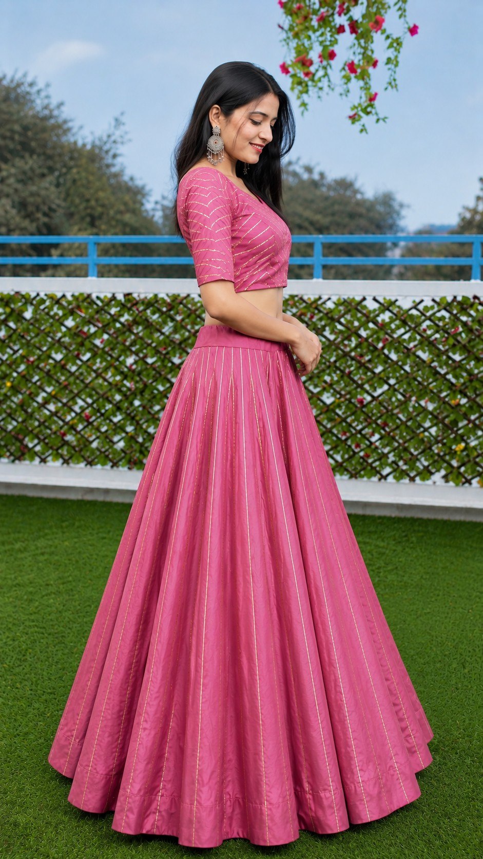 Pure Roman Cotton Gota Patti Work Lehenga Set (Fully Stiched)