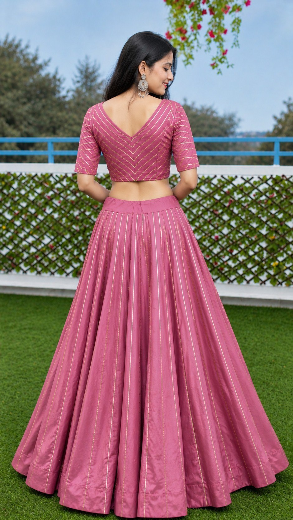 Pure Roman Cotton Gota Patti Work Lehenga Set (Fully Stiched)