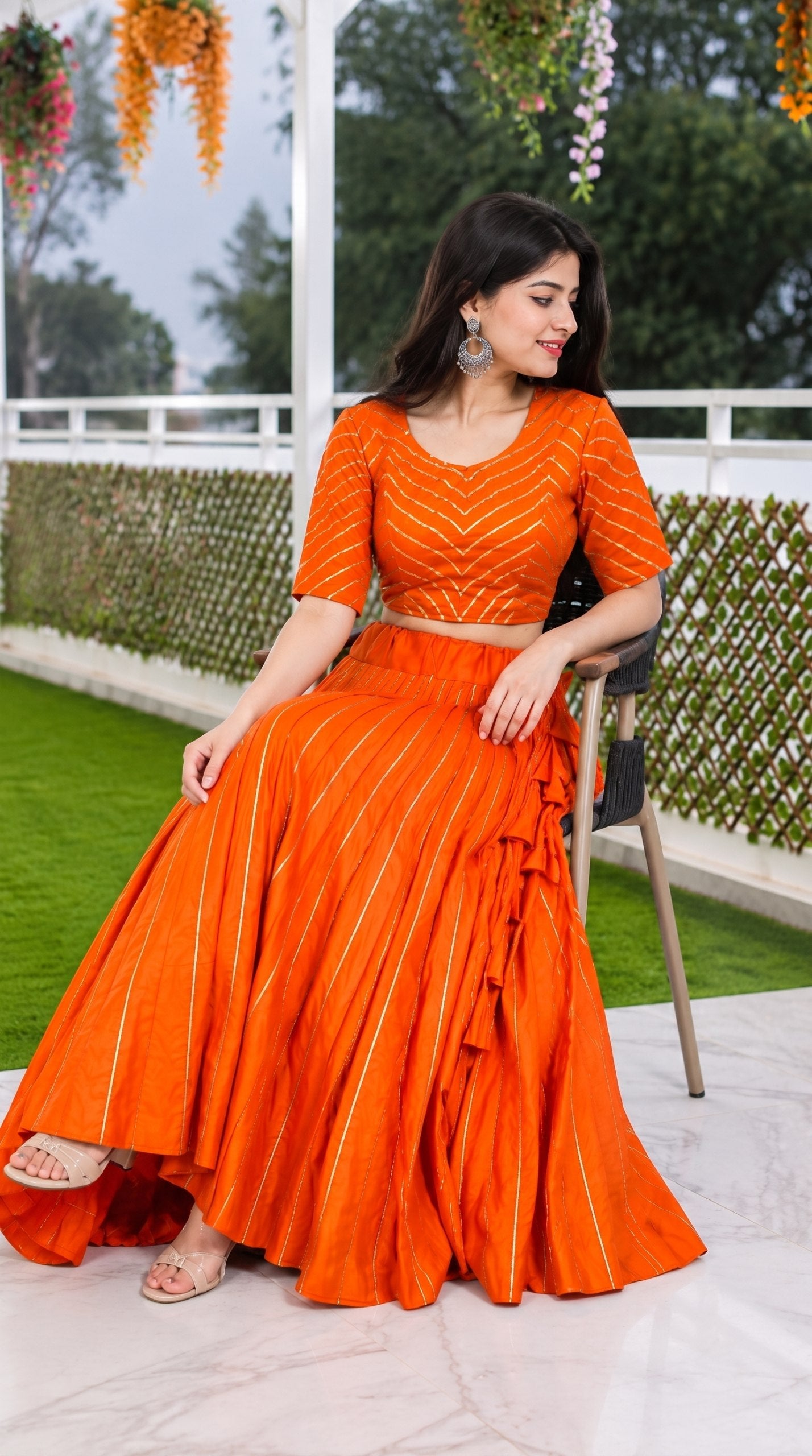 Pure Roman Cotton Gota Patti Work Lehenga Set (Fully Stiched)