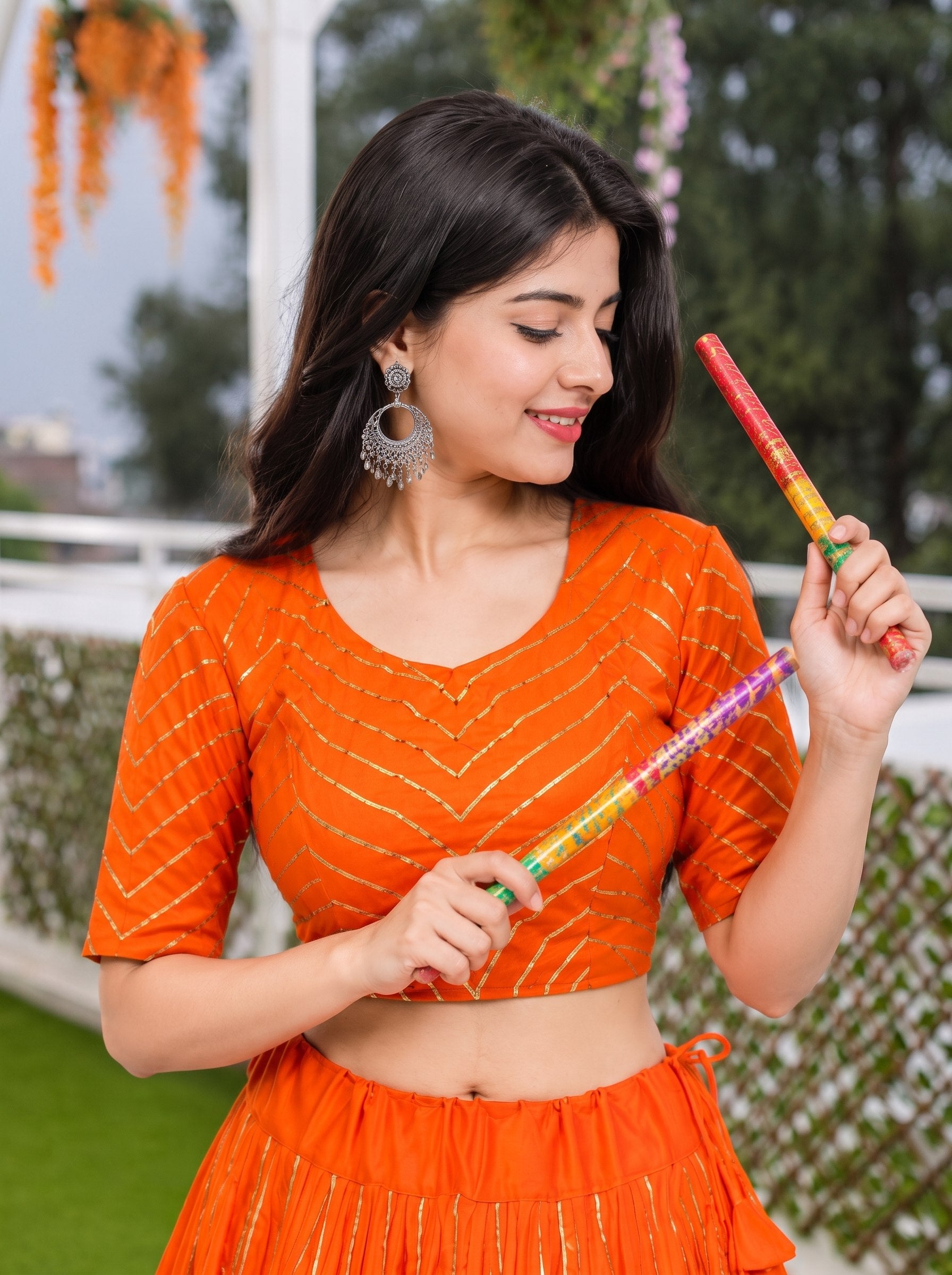 Pure Roman Cotton Gota Patti Work Lehenga Set (Fully Stiched)