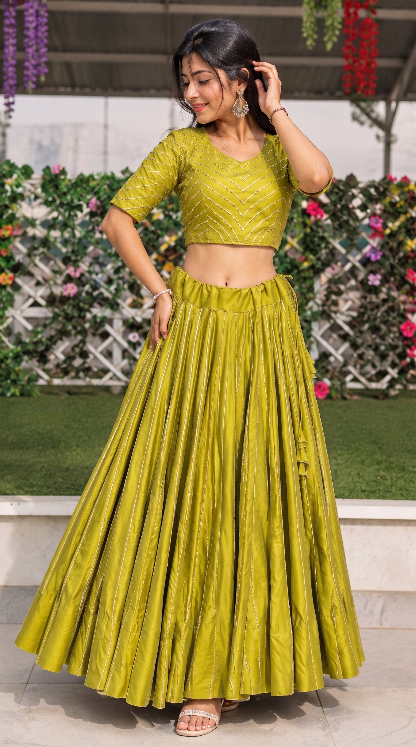 Pure Roman Cotton Gota Patti Work Lehenga Set (Fully Stiched)
