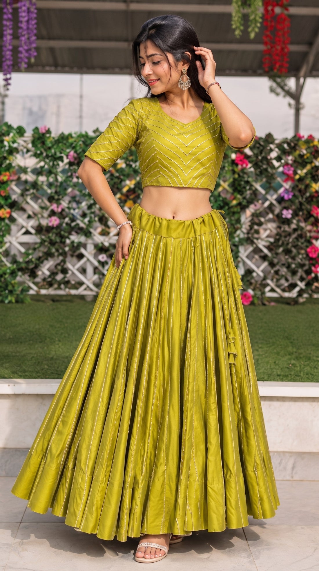 Pure Roman Cotton Gota Patti Work Lehenga Set (Fully Stiched)
