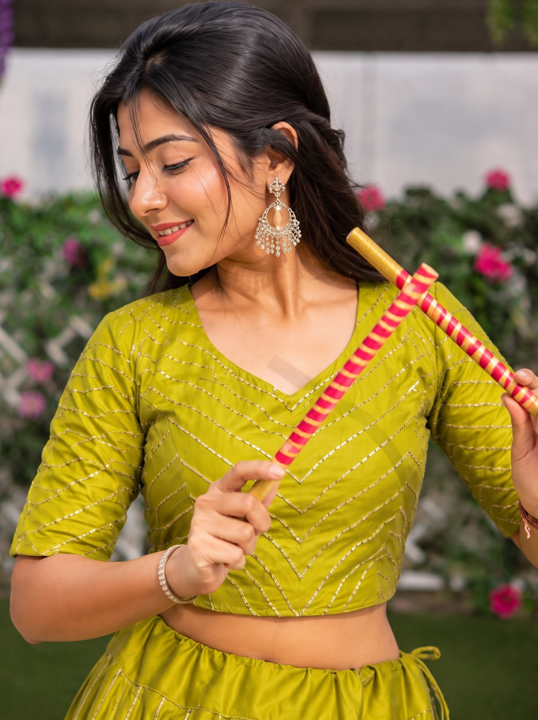 Pure Roman Cotton Gota Patti Work Lehenga Set (Fully Stiched)
