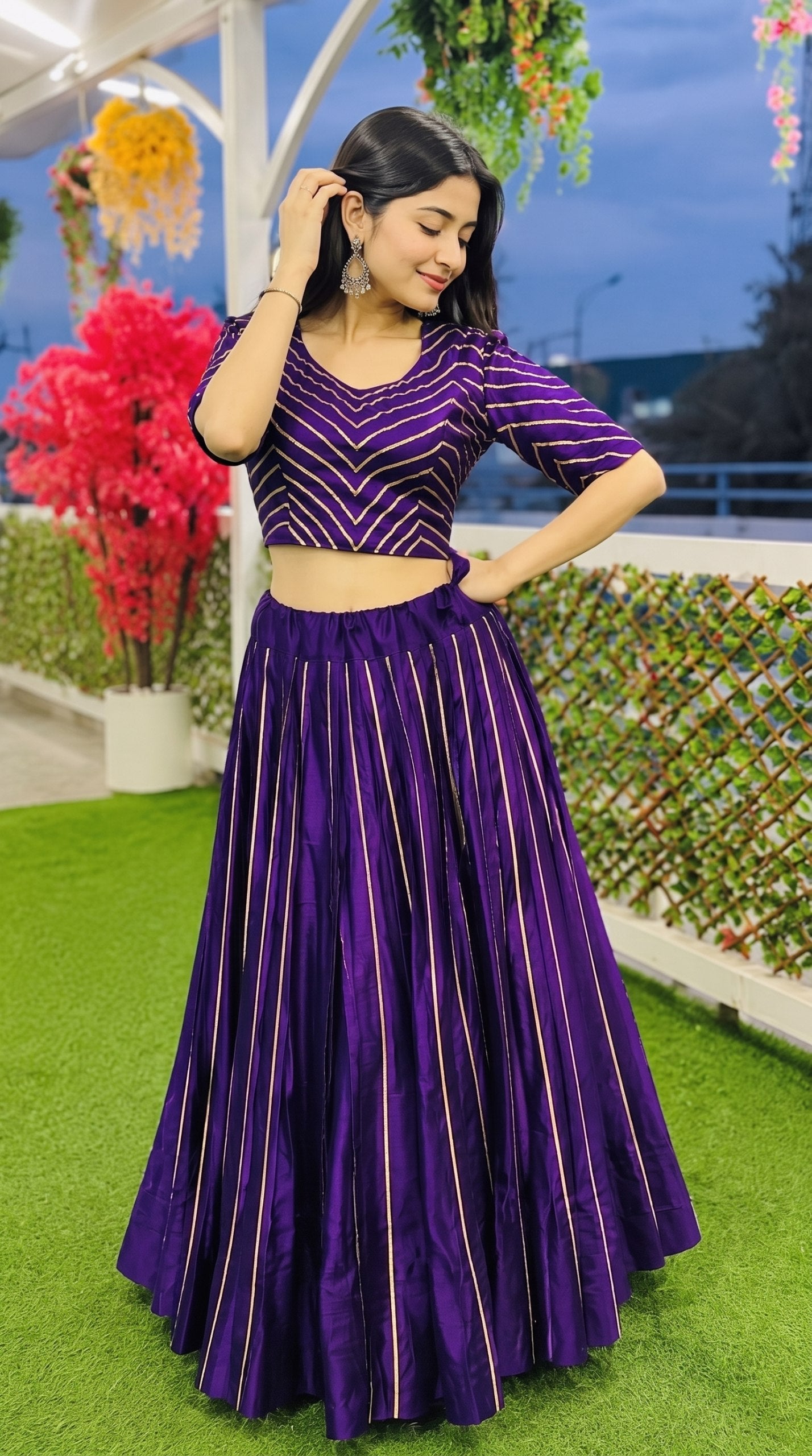Pure Roman Cotton Gota Patti Work Lehenga Set (Fully Stiched)