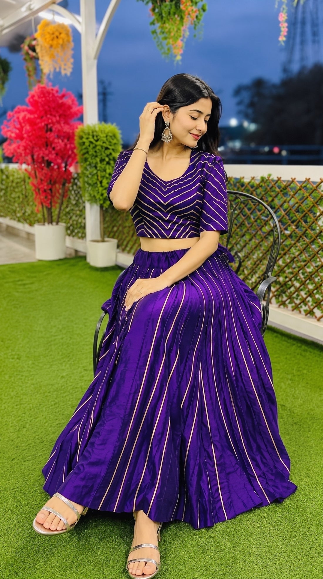 Pure Roman Cotton Gota Patti Work Lehenga Set (Fully Stiched)