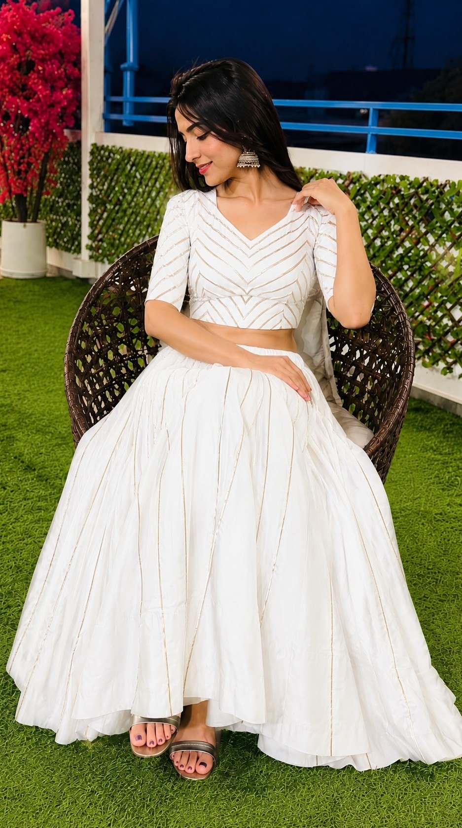 Pure Roman Cotton Gota Patti Work Lehenga Set (Fully Stiched)