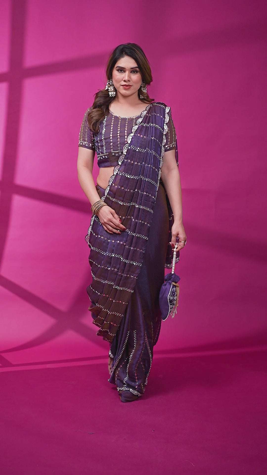 Satin Silk Saree with Original Beads Work & Matching Beads Work Blouse