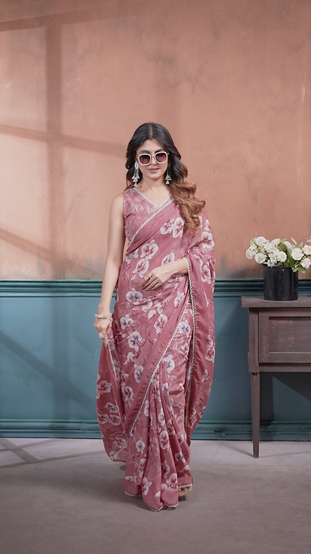 Sharmili Georgette Silk Printed Saree with Floral Print & Matching Unstitched Blouse