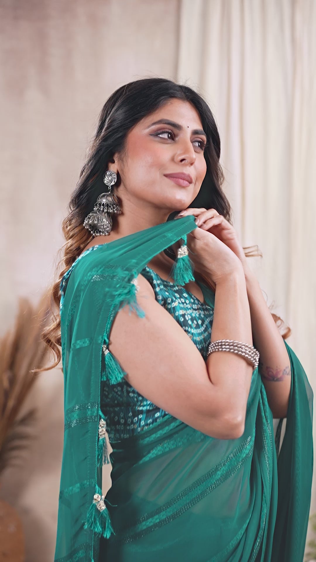 Georgette Silk Saree with Kaju Patta Pattern & Printed Foil Work Blouse