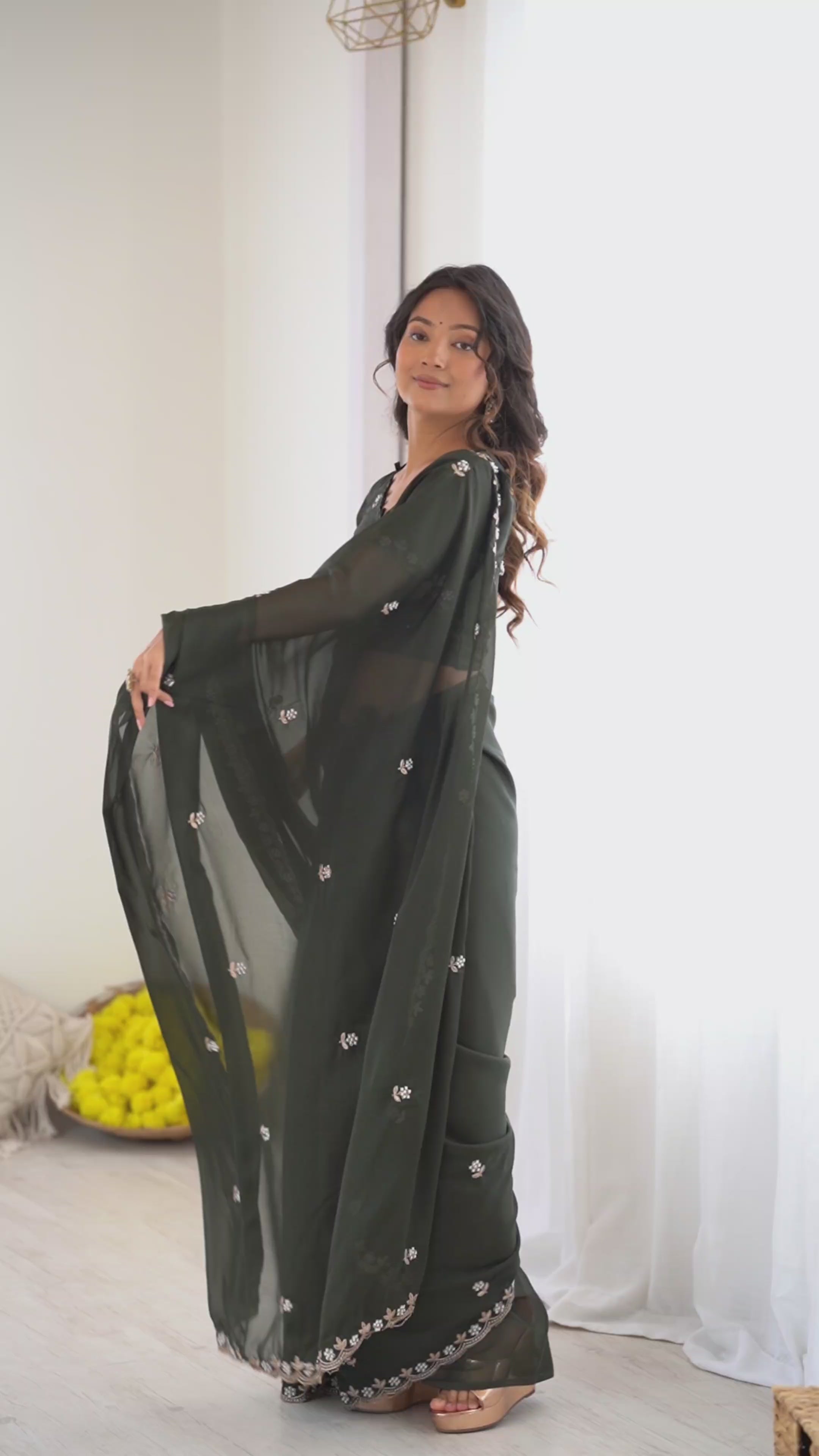 Heavy Star Georgette Silk Saree with Embroidery & Moti Work