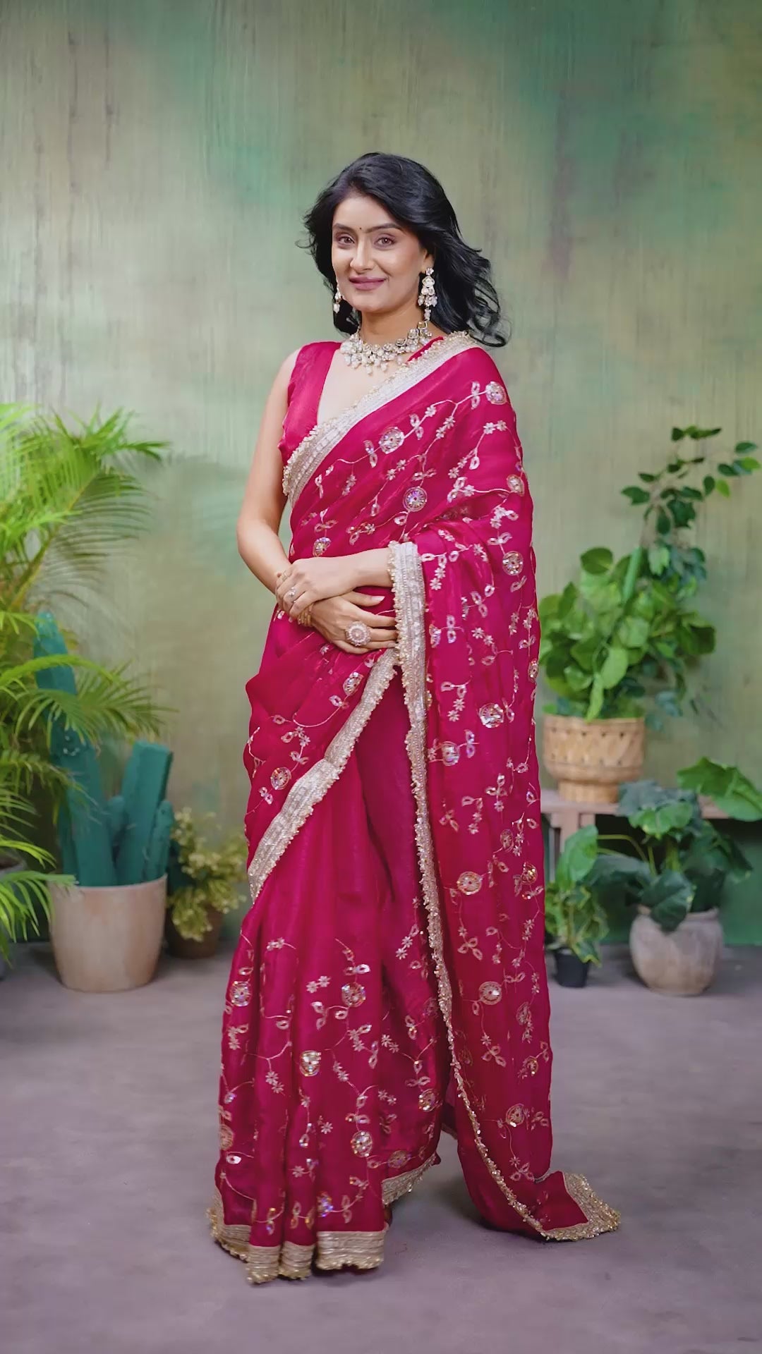 Silk Satin (Fendi) Saree with Intricate Embroidery and Designer Lace Border