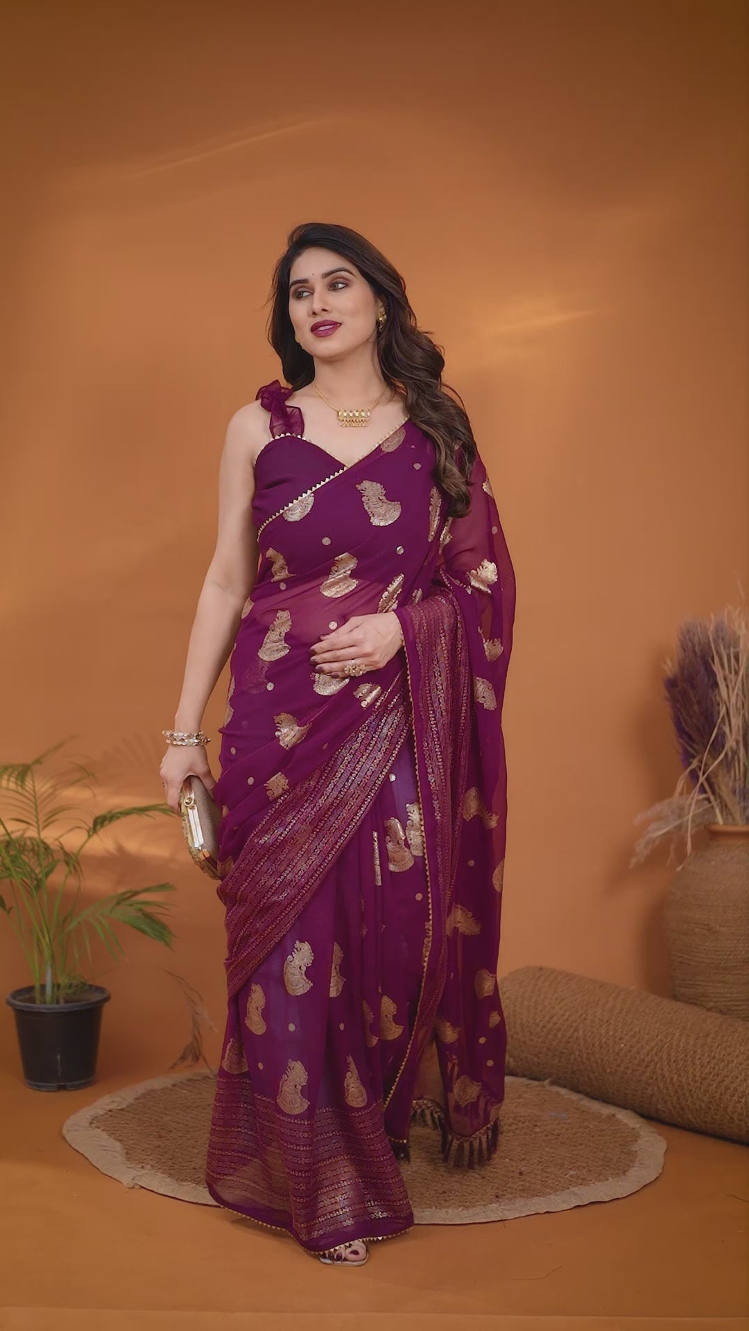 Georgette Silk Saree with Foil Work, Small Lace & Zalar