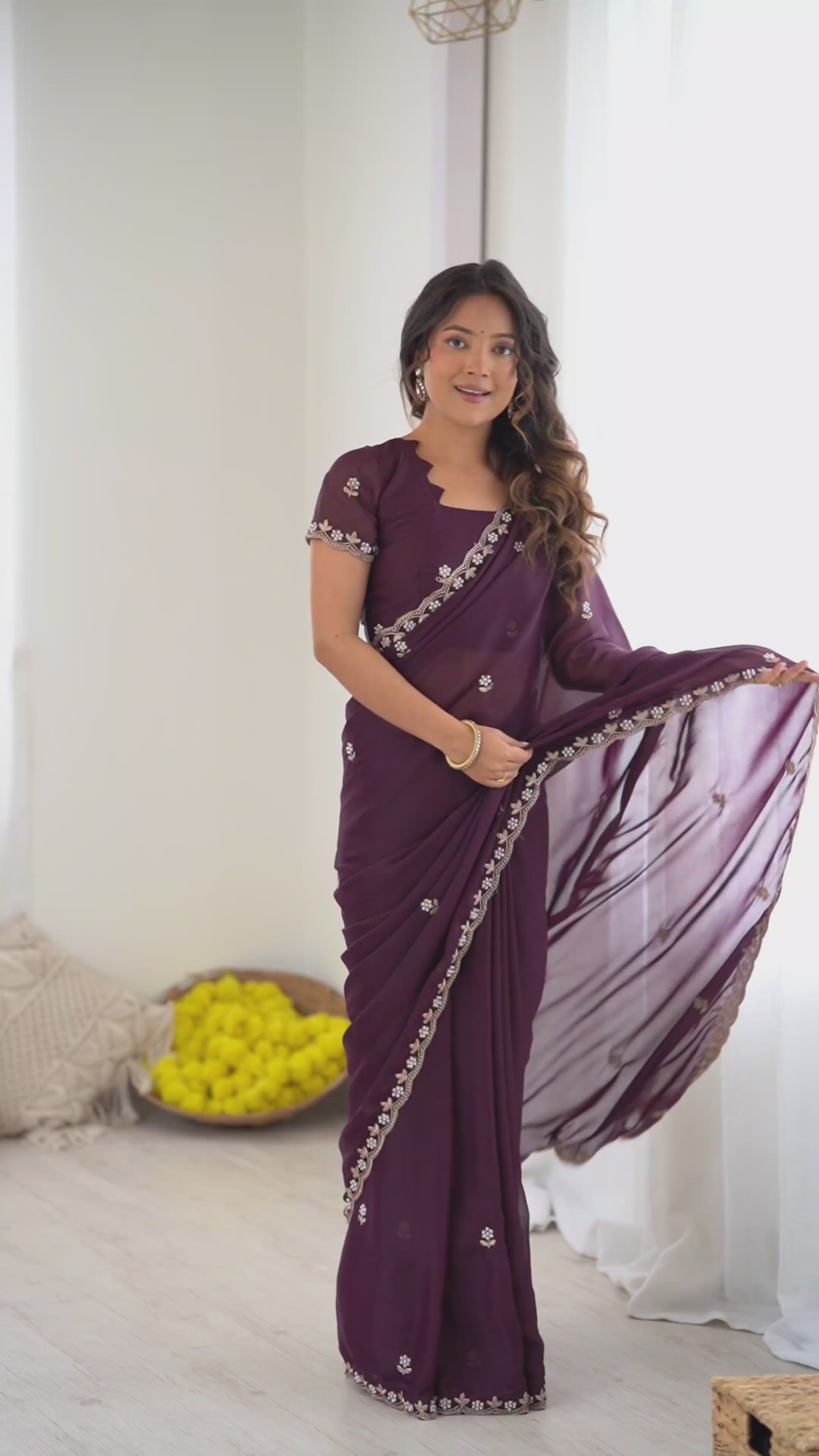 Heavy Star Georgette Silk Saree with Embroidery & Moti Work