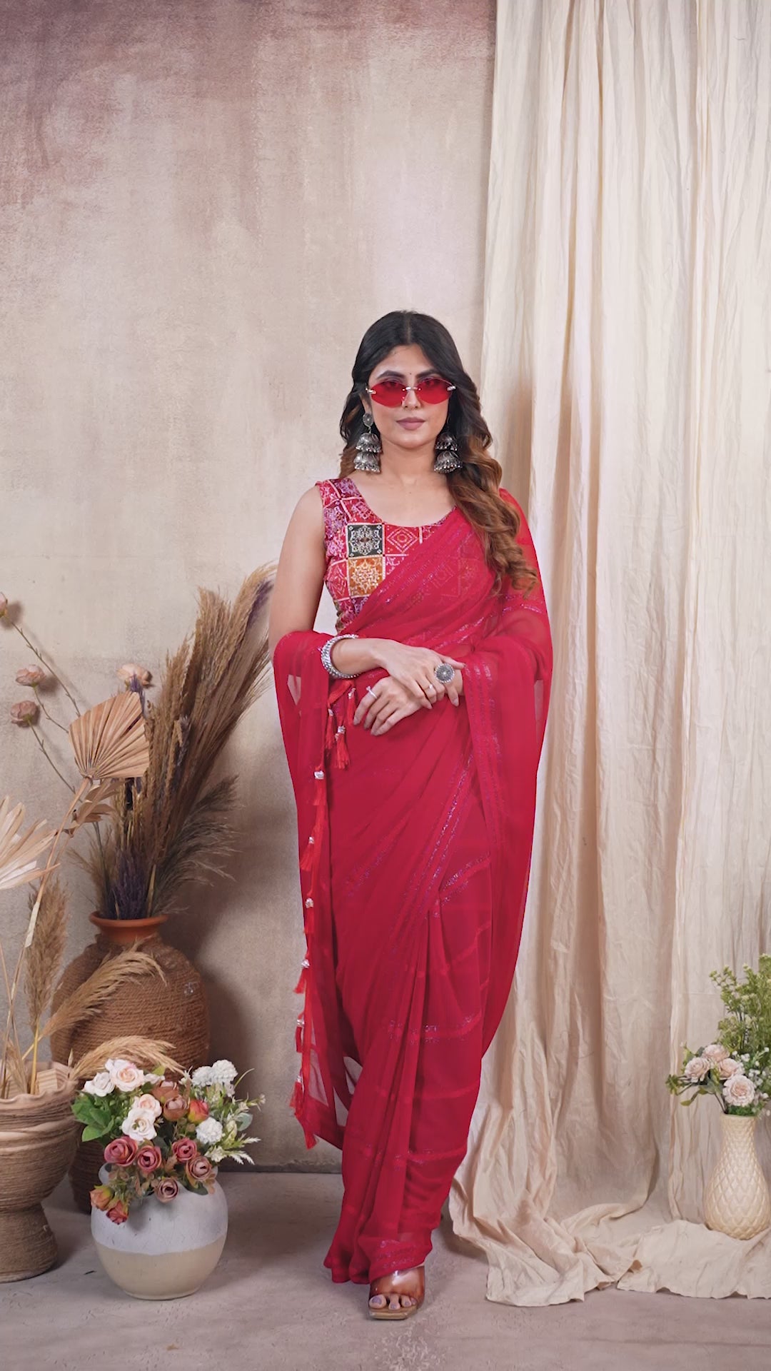 Georgette Silk Saree with Kaju Patta Pattern & Printed Foil Work Blouse