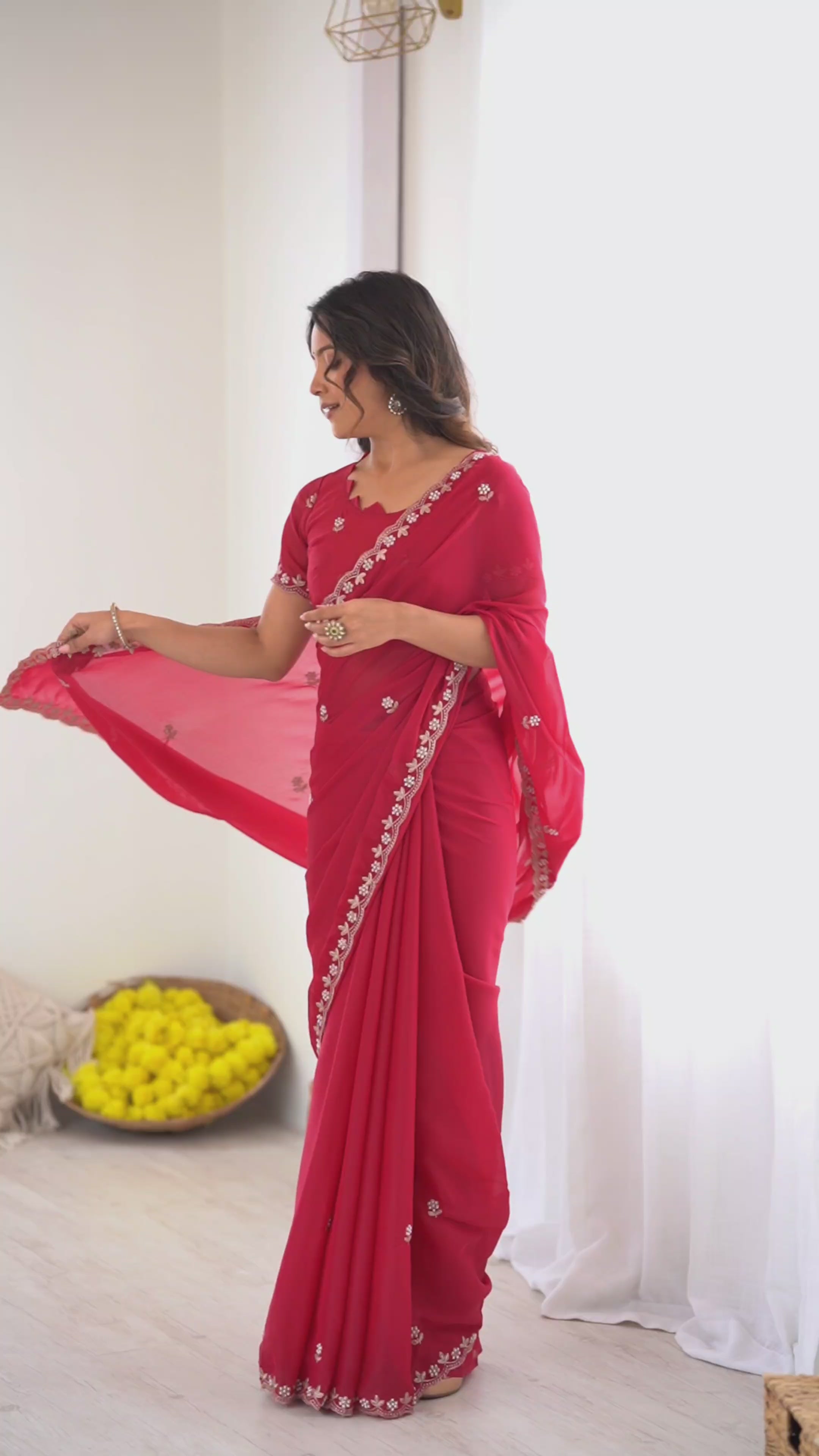 Heavy Star Georgette Silk Saree with Embroidery & Moti Work
