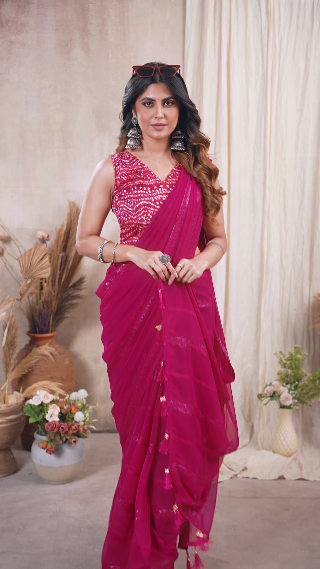 Georgette Silk Saree with Kaju Patta Pattern & Printed Foil Work Blouse