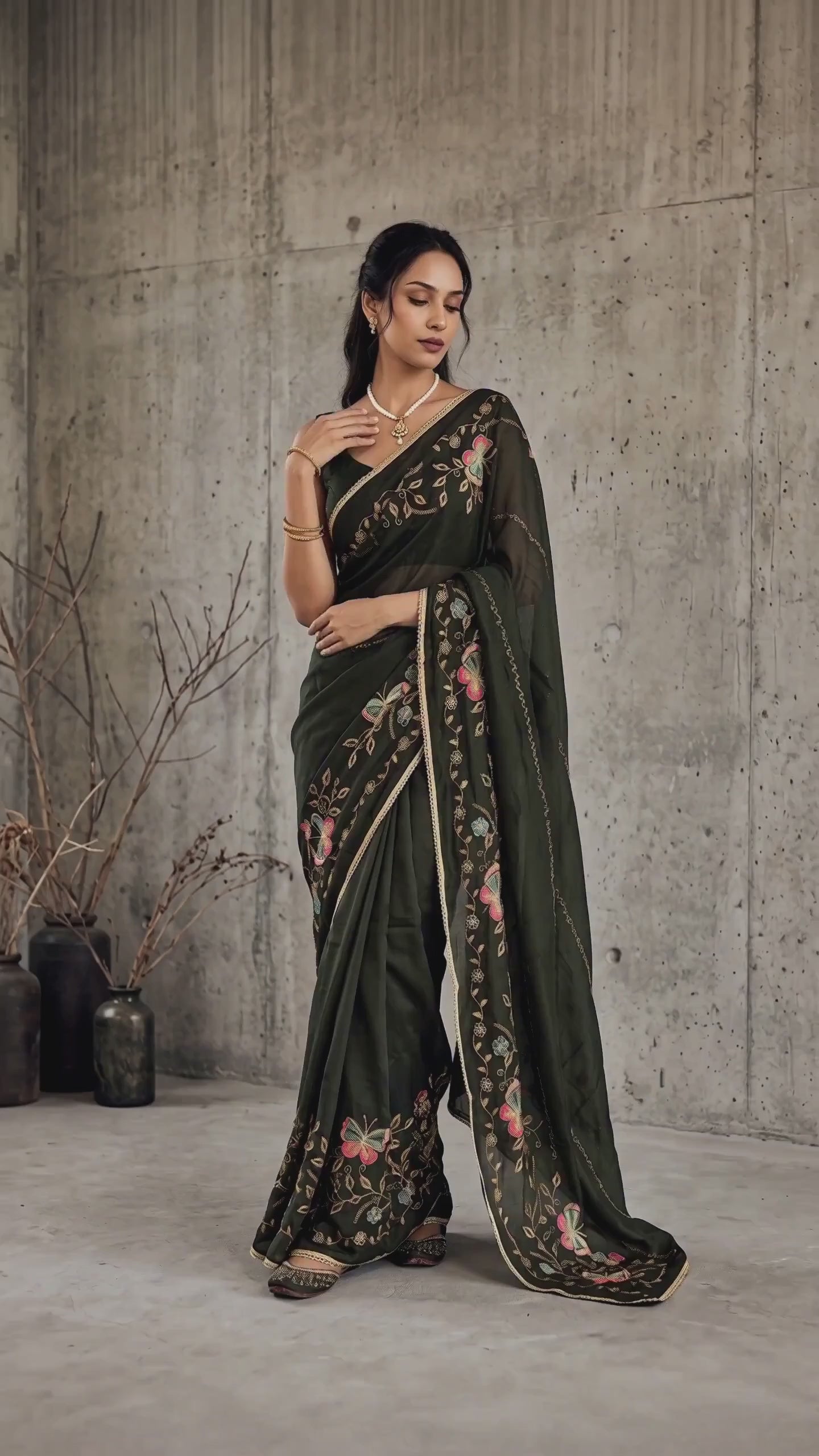 Star Georgette Saree with Floral Embroidery and Design