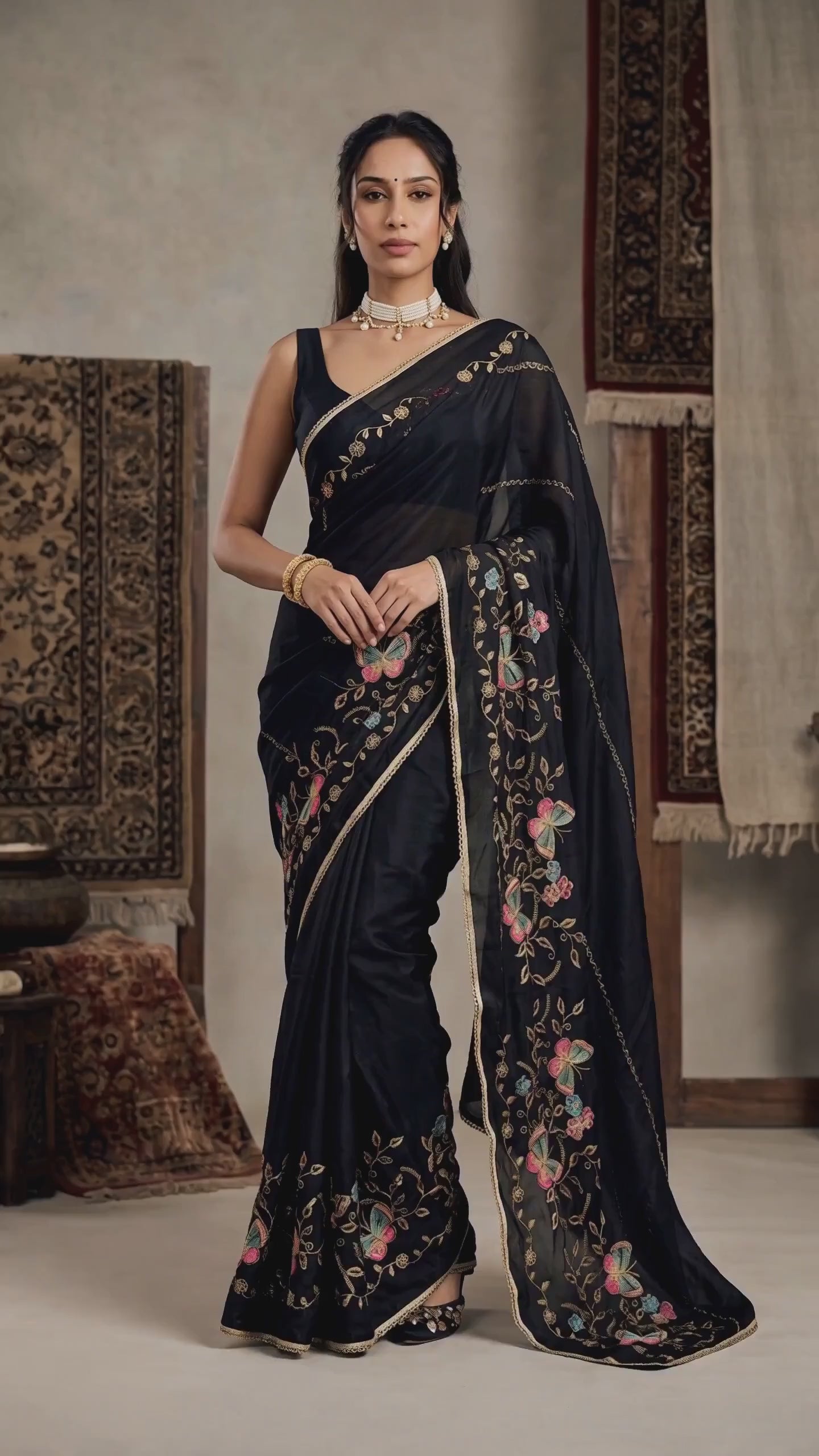 Star Georgette Saree with Floral Embroidery and Design