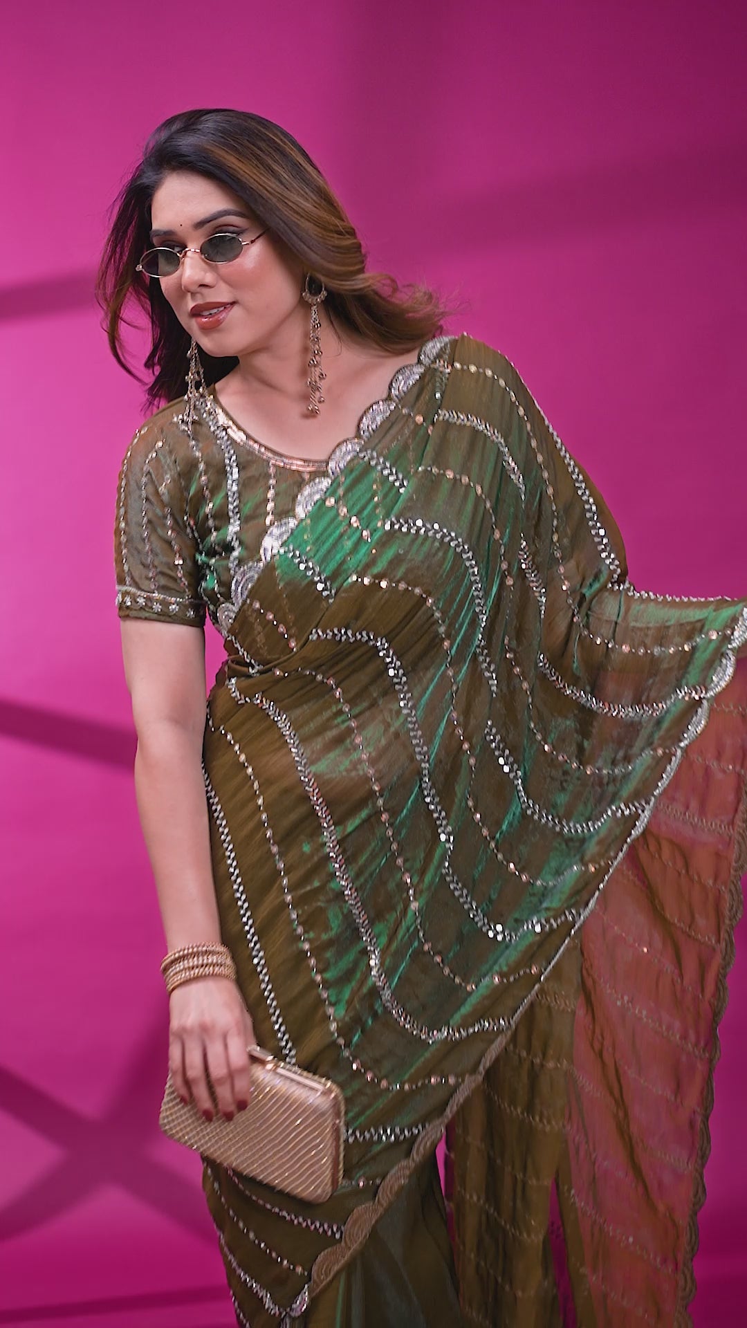 Satin Silk Saree with Original Beads Work & Matching Beads Work Blouse