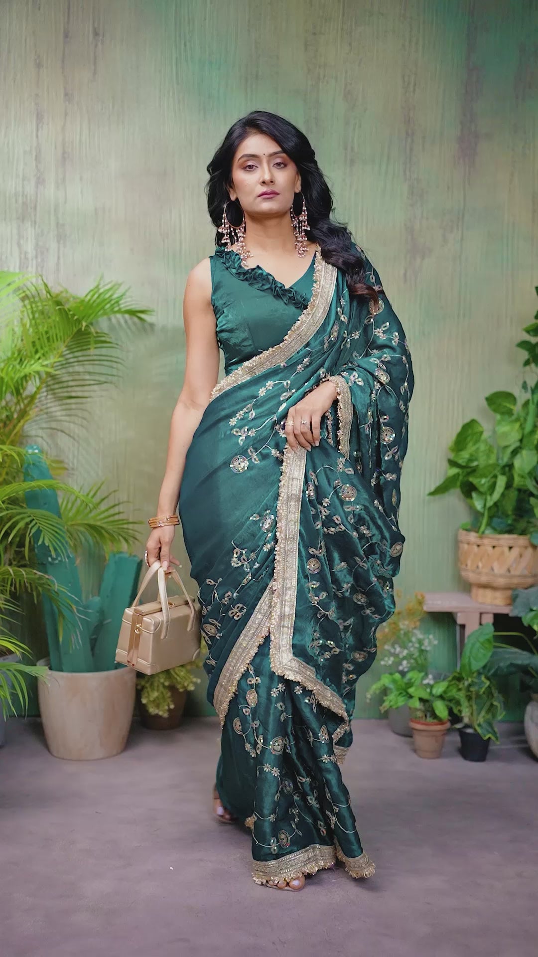 Silk Satin (Fendi) Saree with Intricate Embroidery and Designer Lace Border