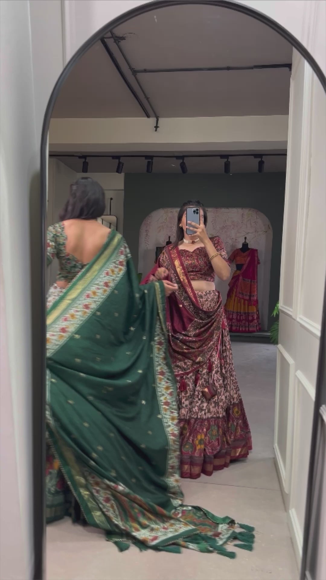 Women's Green Tusser Silk Floral Printed Lehenga Choli with Foil Work & Gotta Patti Dupatta | Designer Wedding, Festive, Navratri & Party Wear