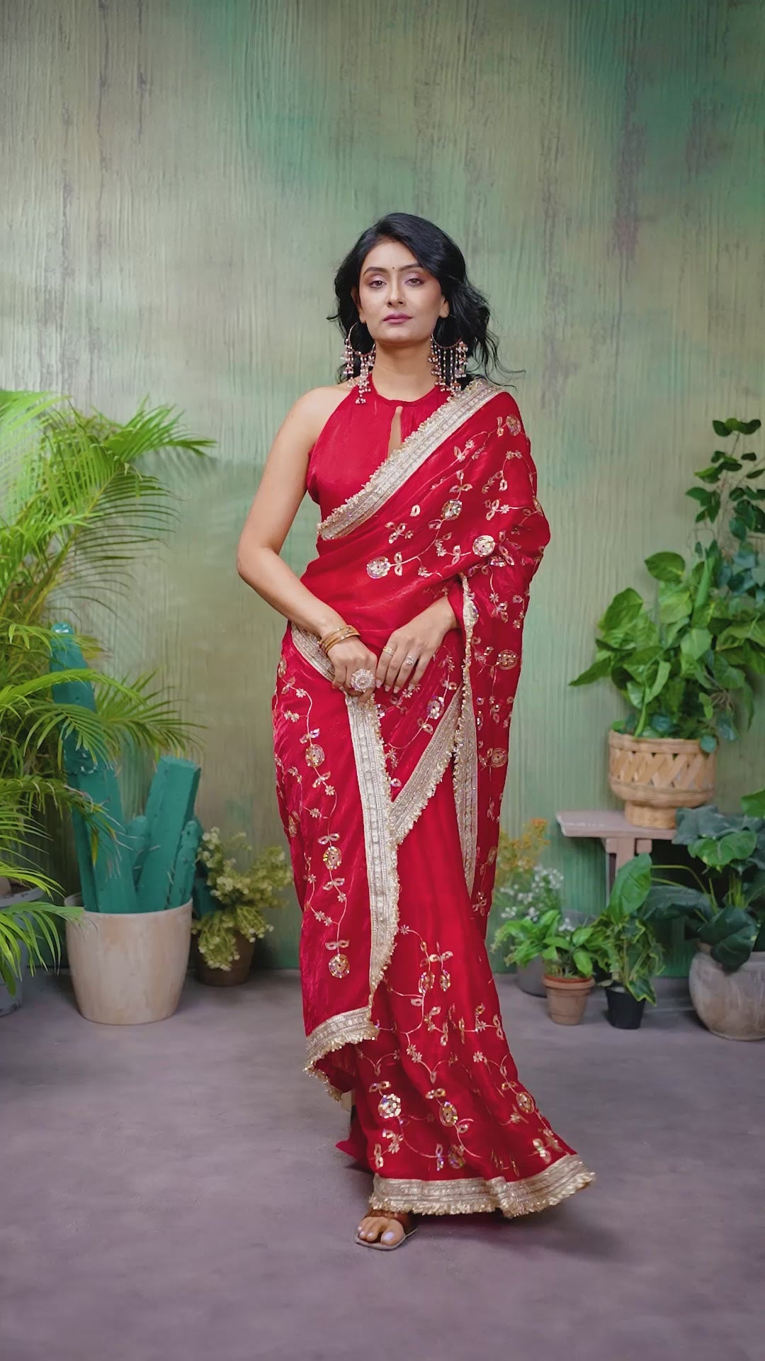 Silk Satin (Fendi) Saree with Intricate Embroidery and Designer Lace Border