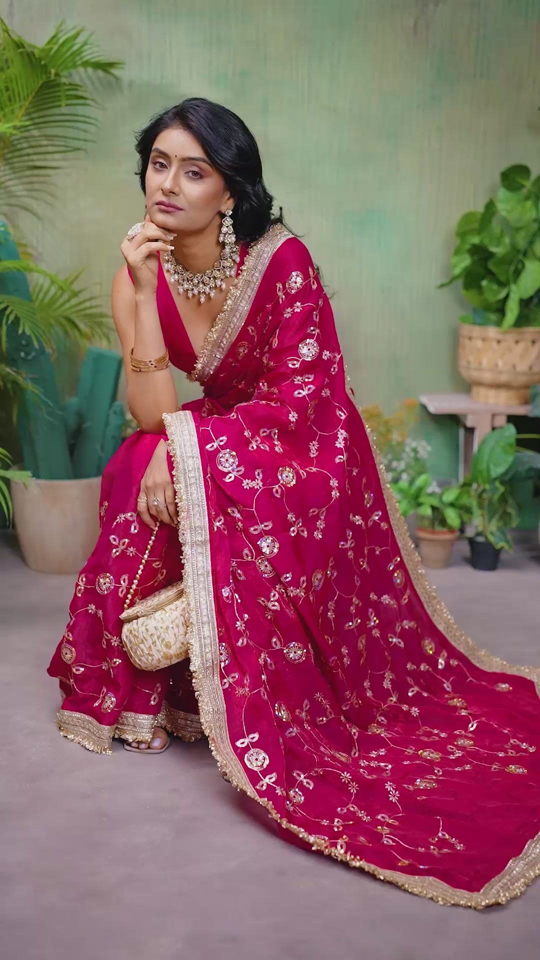 Silk Satin (Fendi) Saree with Intricate Embroidery and Designer Lace Border