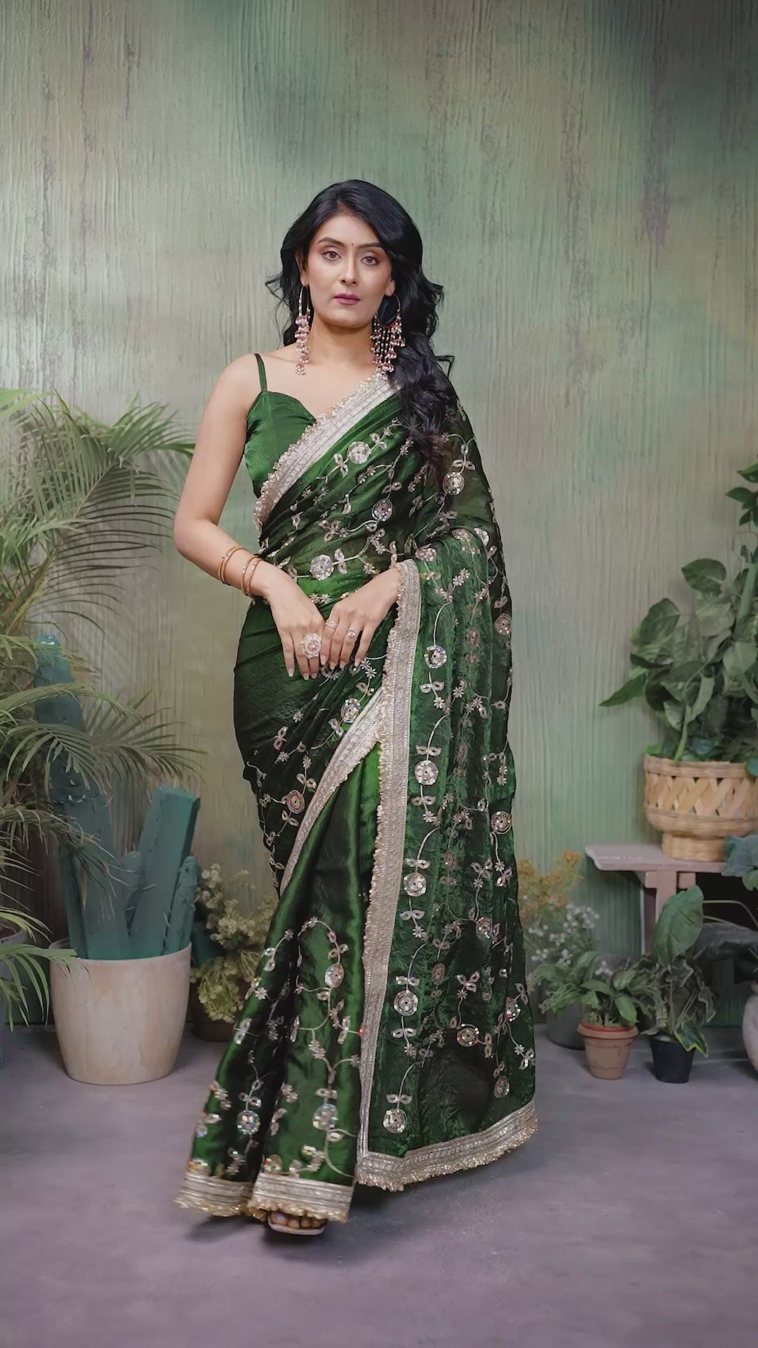 Silk Satin (Fendi) Saree with Intricate Embroidery and Designer Lace Border