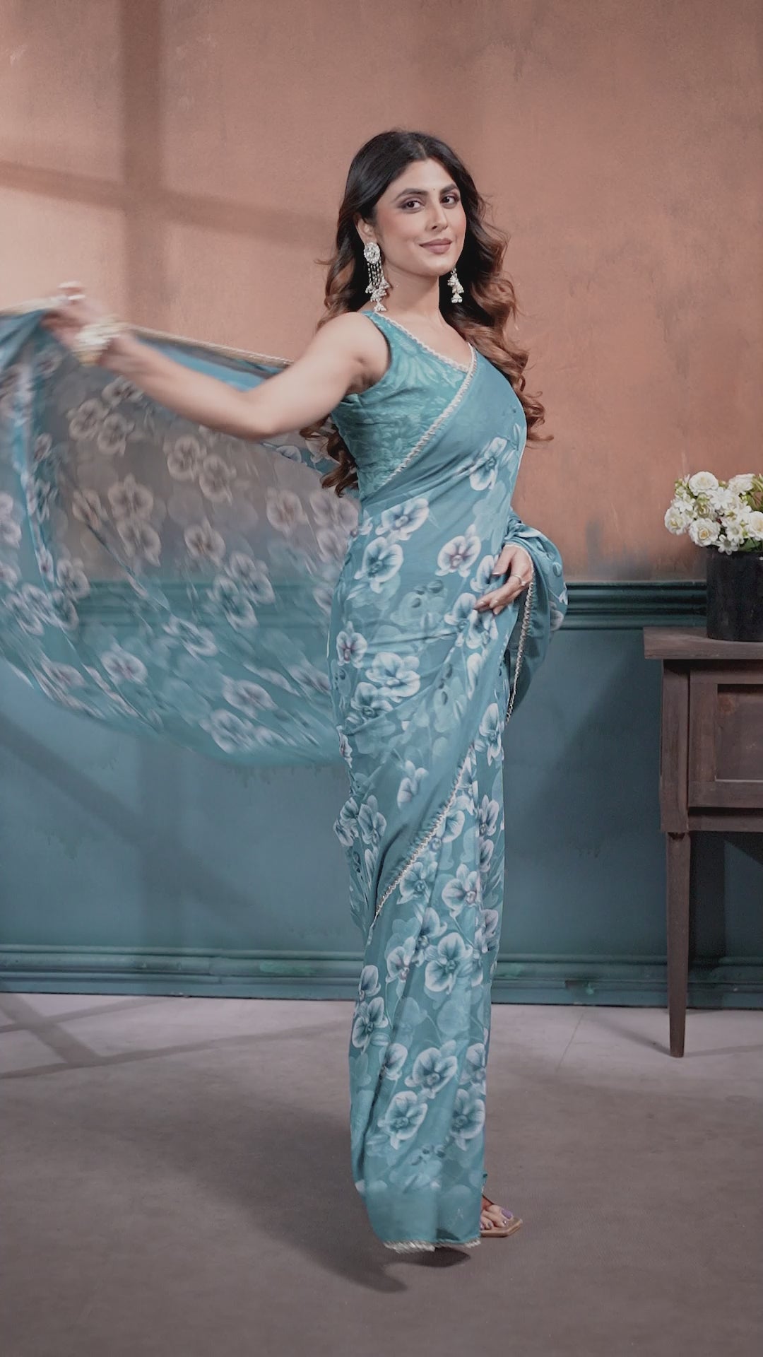 Sharmili Georgette Silk Printed Saree with Floral Print & Matching Unstitched Blouse