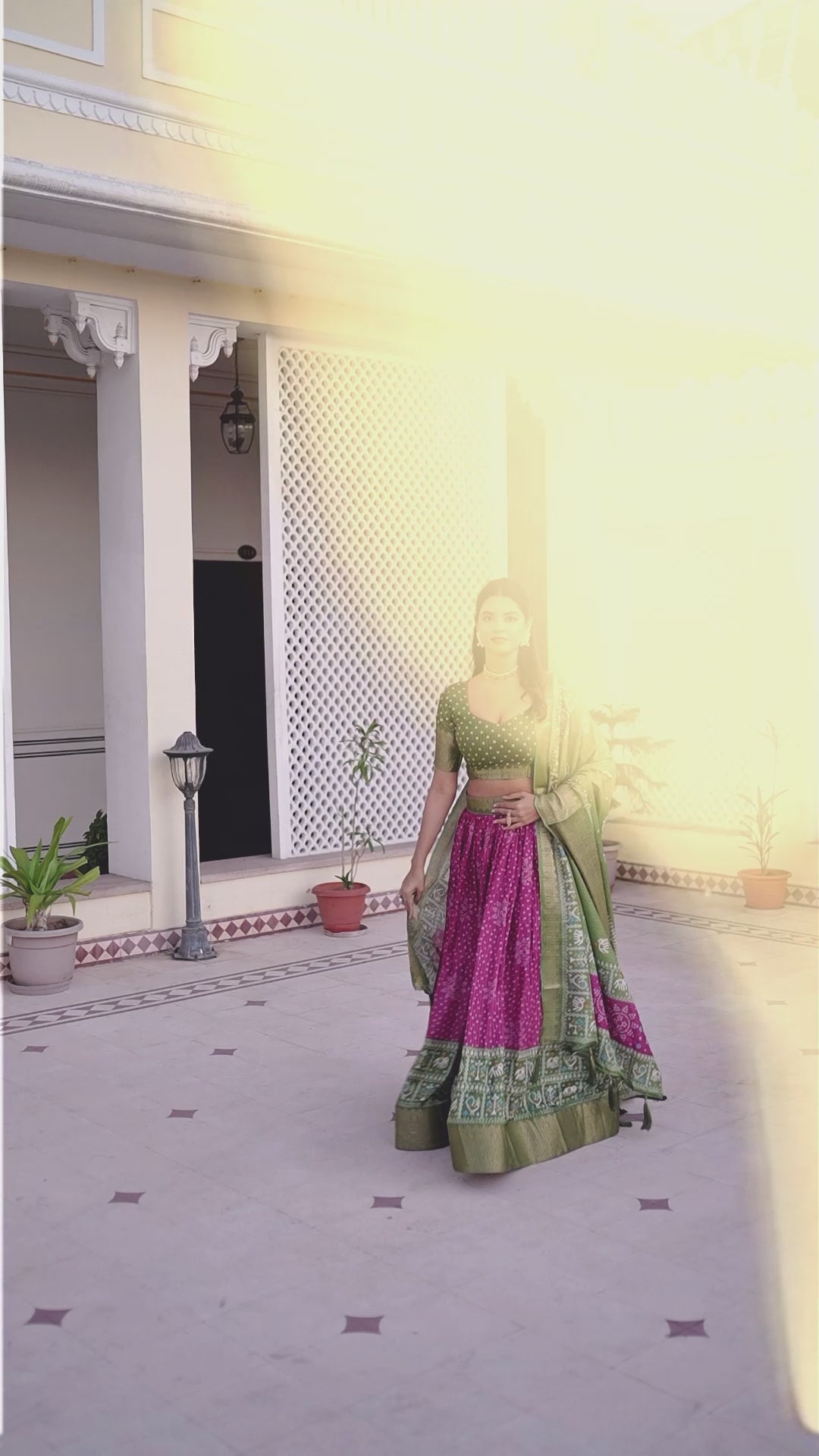 Women's Yellow & Green Heavy Lichi Silk Lehenga Choli with Jacquard Print, Zari Work & Designer Dupatta