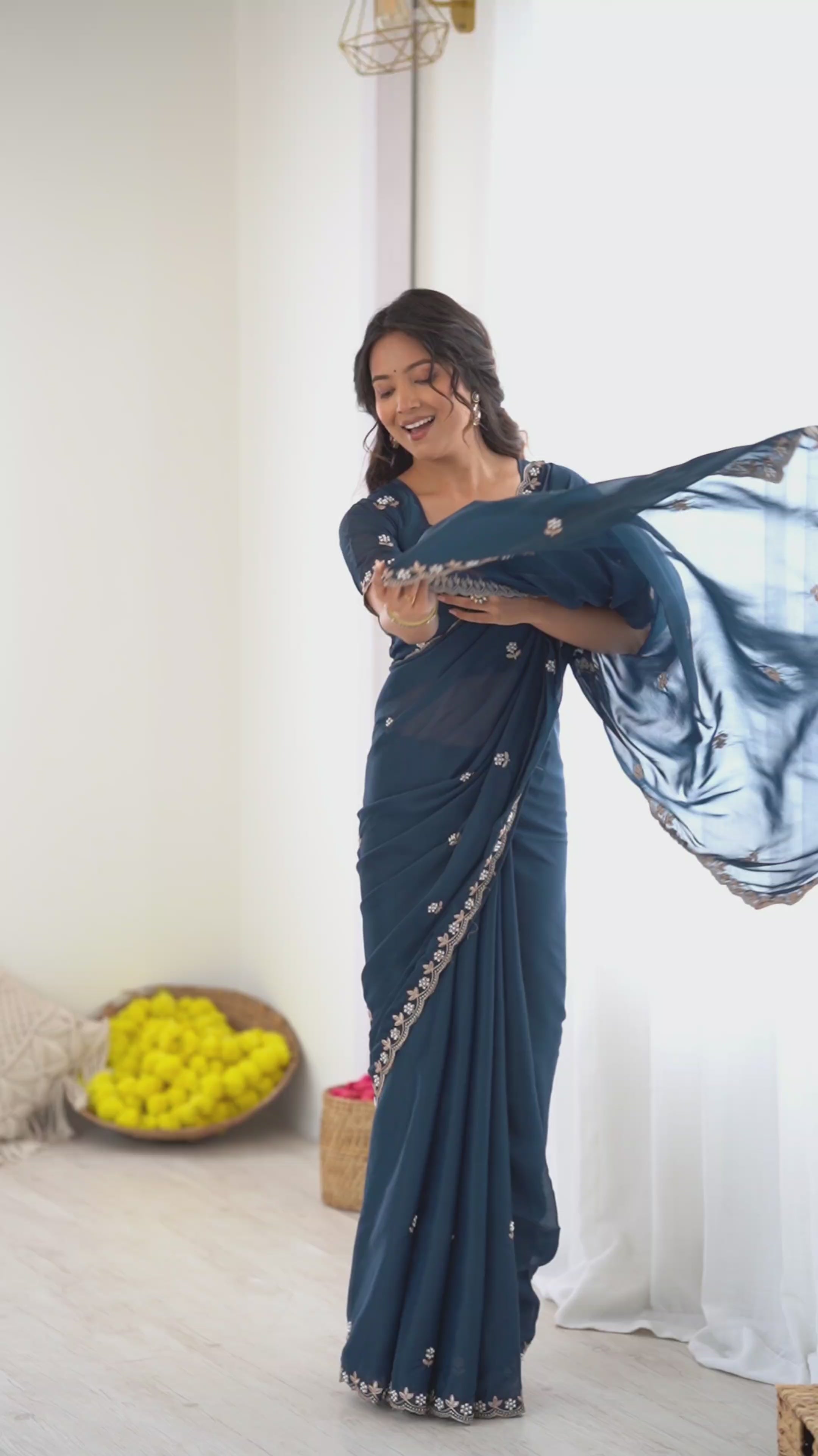 Heavy Star Georgette Silk Saree with Embroidery & Moti Work