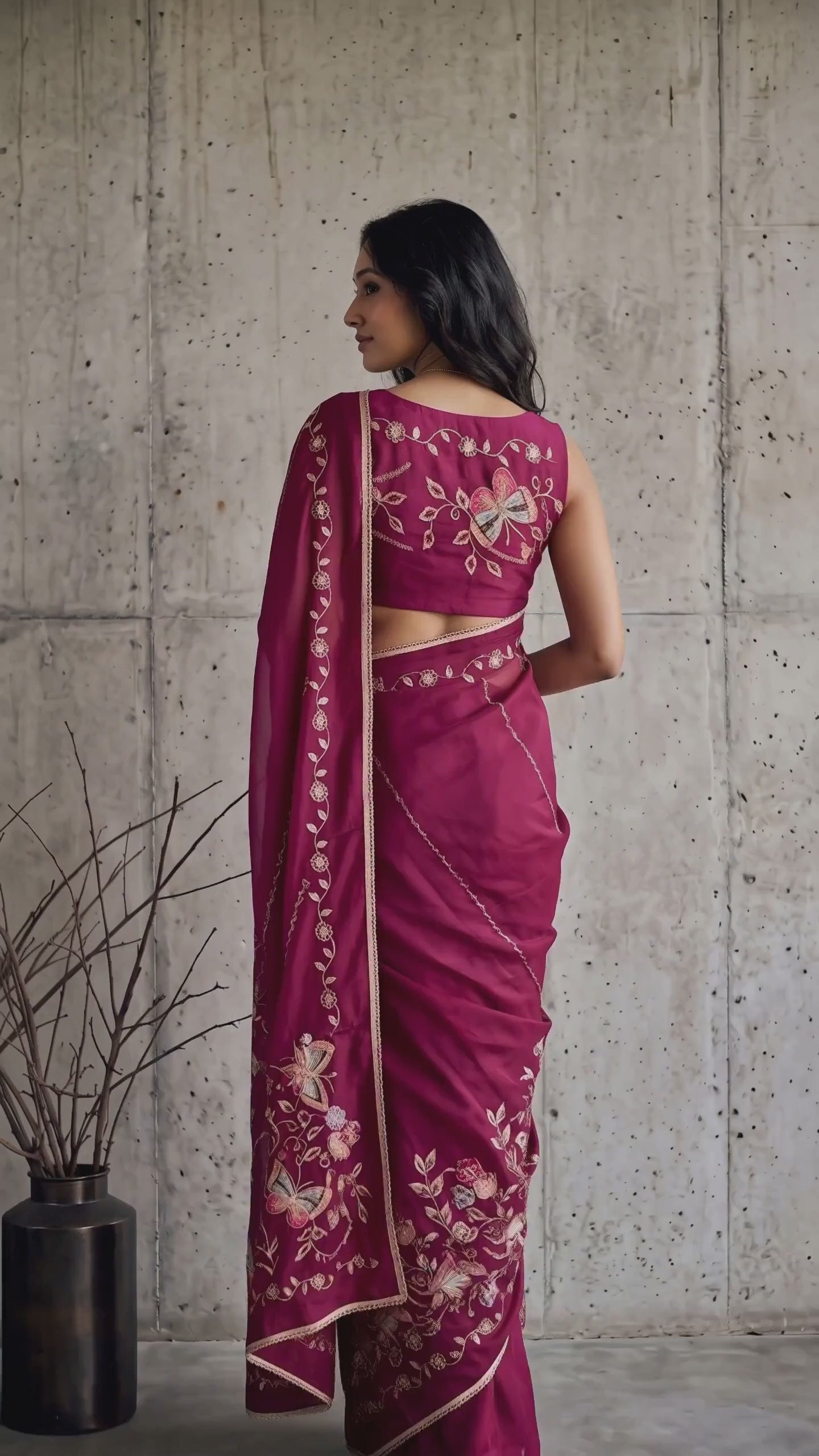 Star Georgette Saree with Floral Embroidery and Design