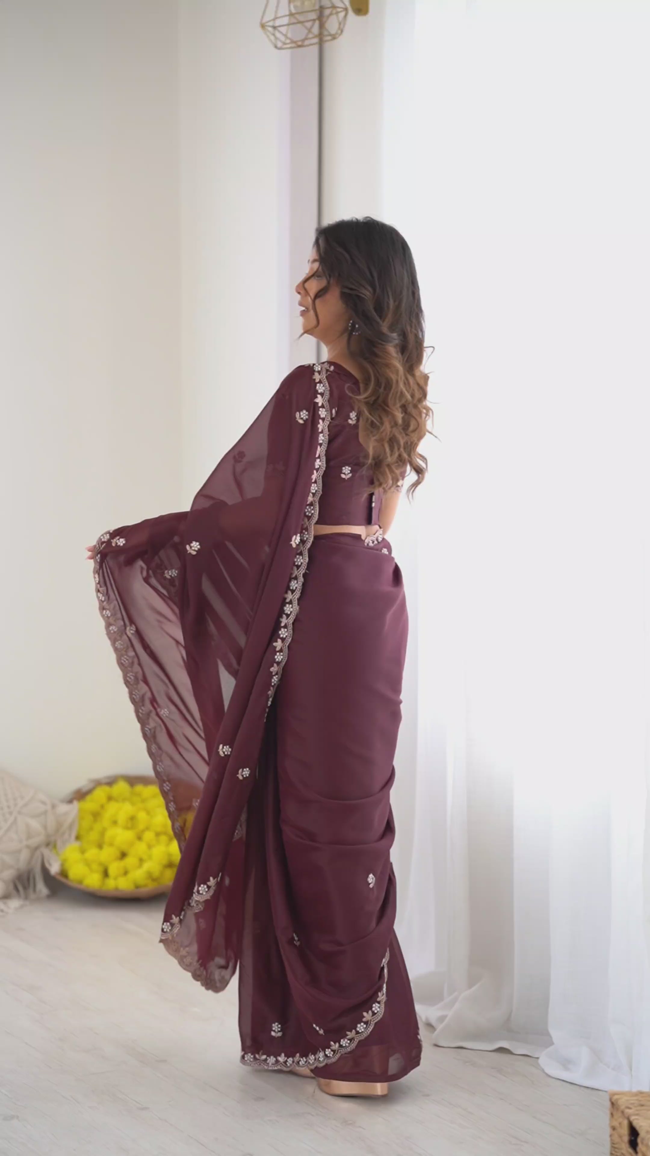 Heavy Star Georgette Silk Saree with Embroidery & Moti Work