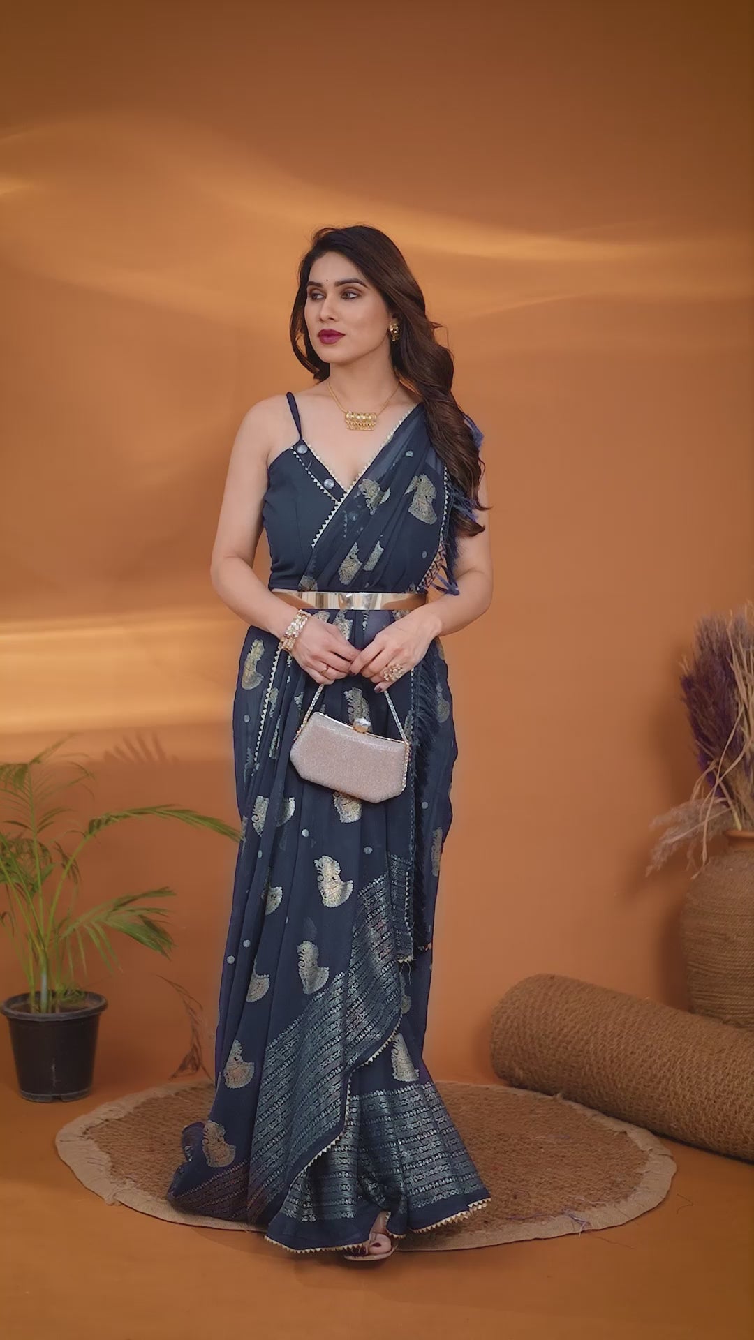 Georgette Silk Saree with Foil Work, Small Lace & Zalar