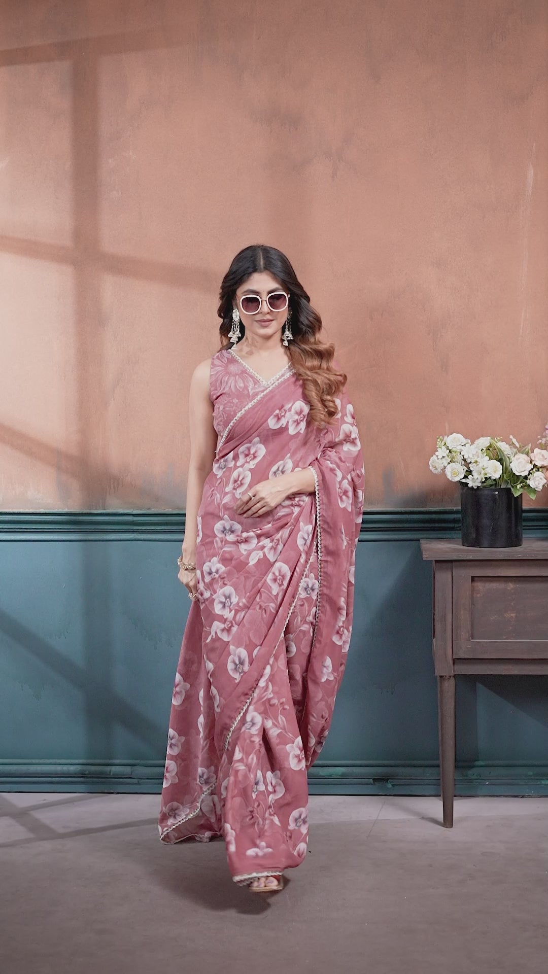 Sharmili Georgette Silk Printed Saree with Floral Print & Matching Unstitched Blouse