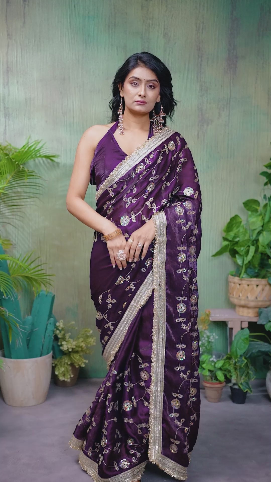 Silk Satin (Fendi) Saree with Intricate Embroidery and Designer Lace Border