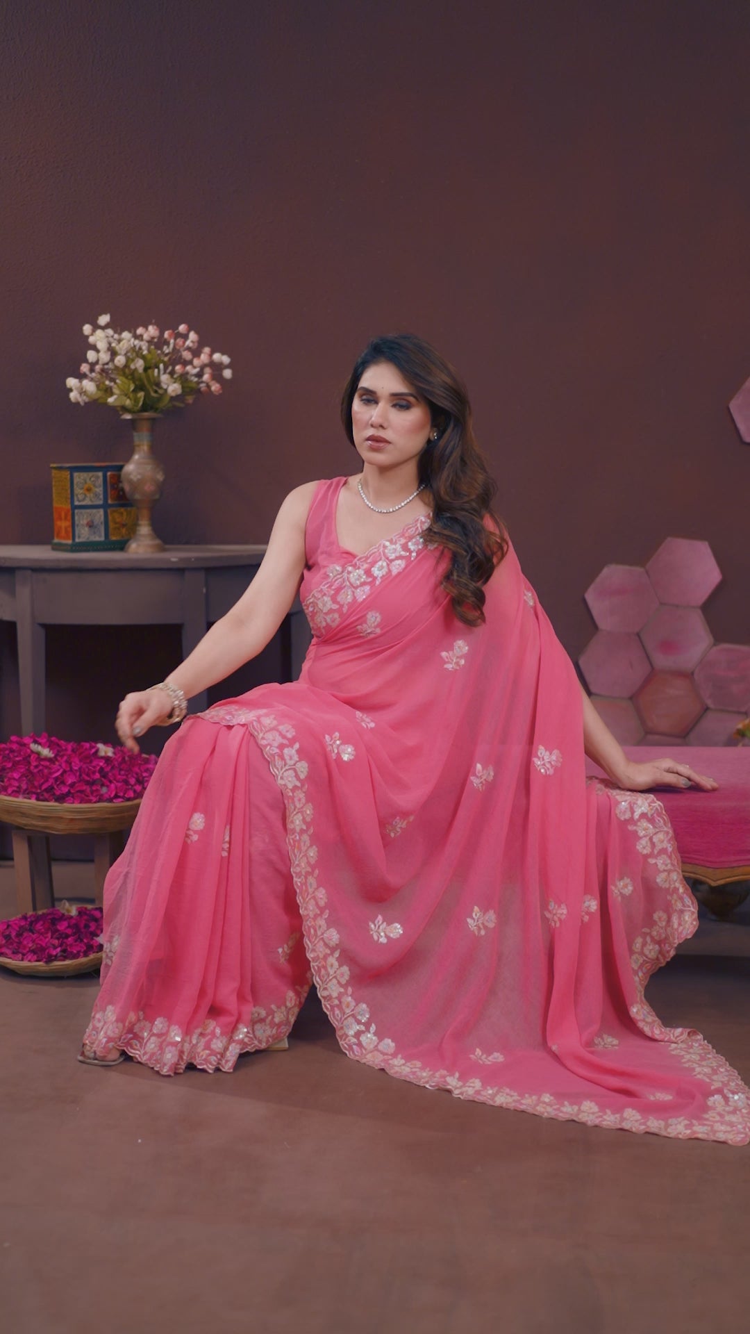 Georgette Silk Saree with Floral Embroidery Work