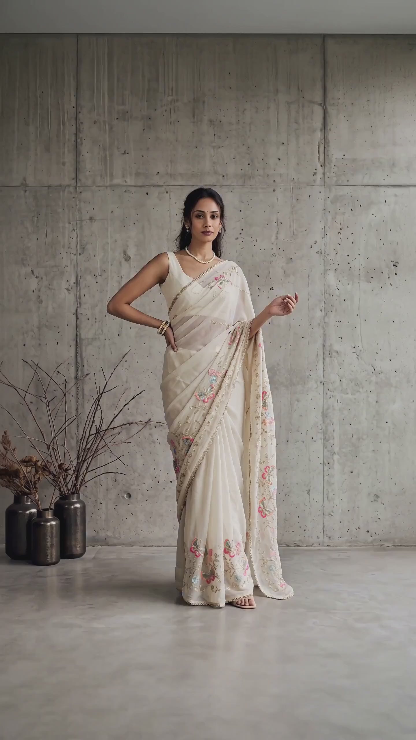 Star Georgette Saree with Floral Embroidery and Design