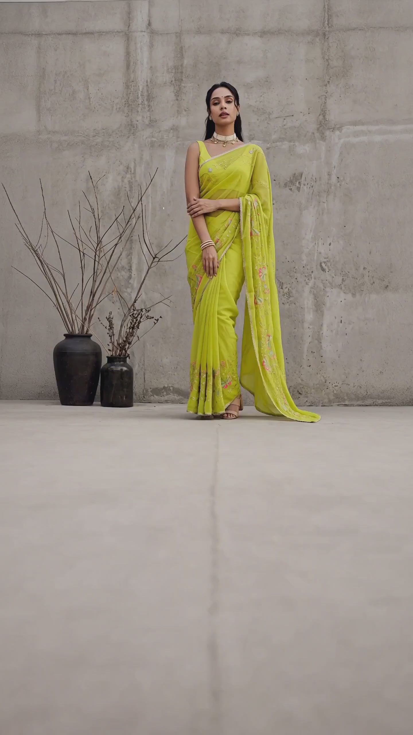 Star Georgette Saree with Floral Embroidery and Design