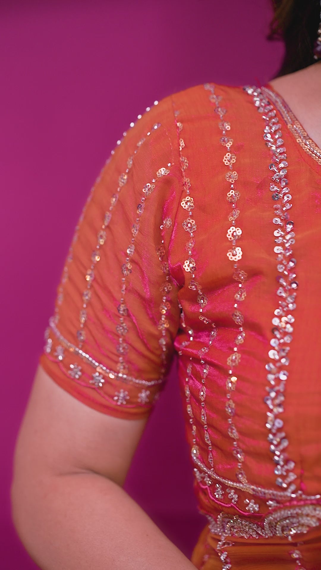 Satin Silk Saree with Original Beads Work & Matching Beads Work Blouse