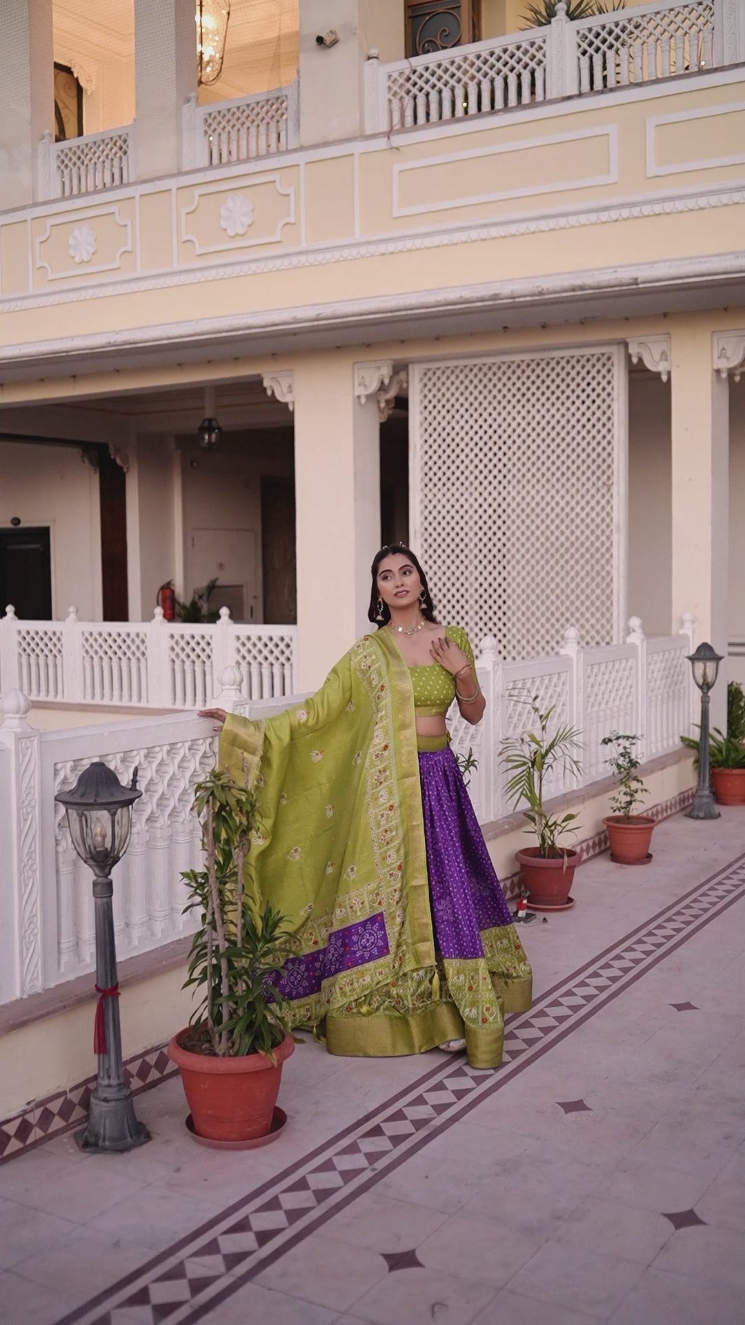 Women's Yellow & Green Heavy Lichi Silk Lehenga Choli with Jacquard Print, Zari Work & Designer Dupatta