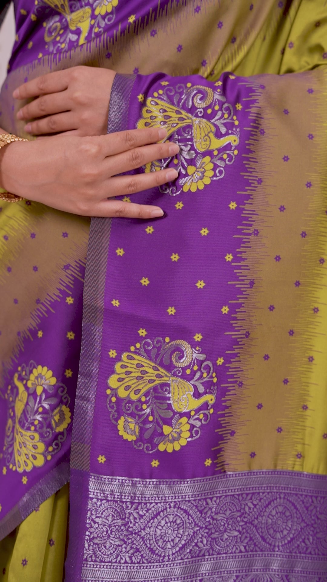 Royal Purple & Olive Jacquard Silk Saree