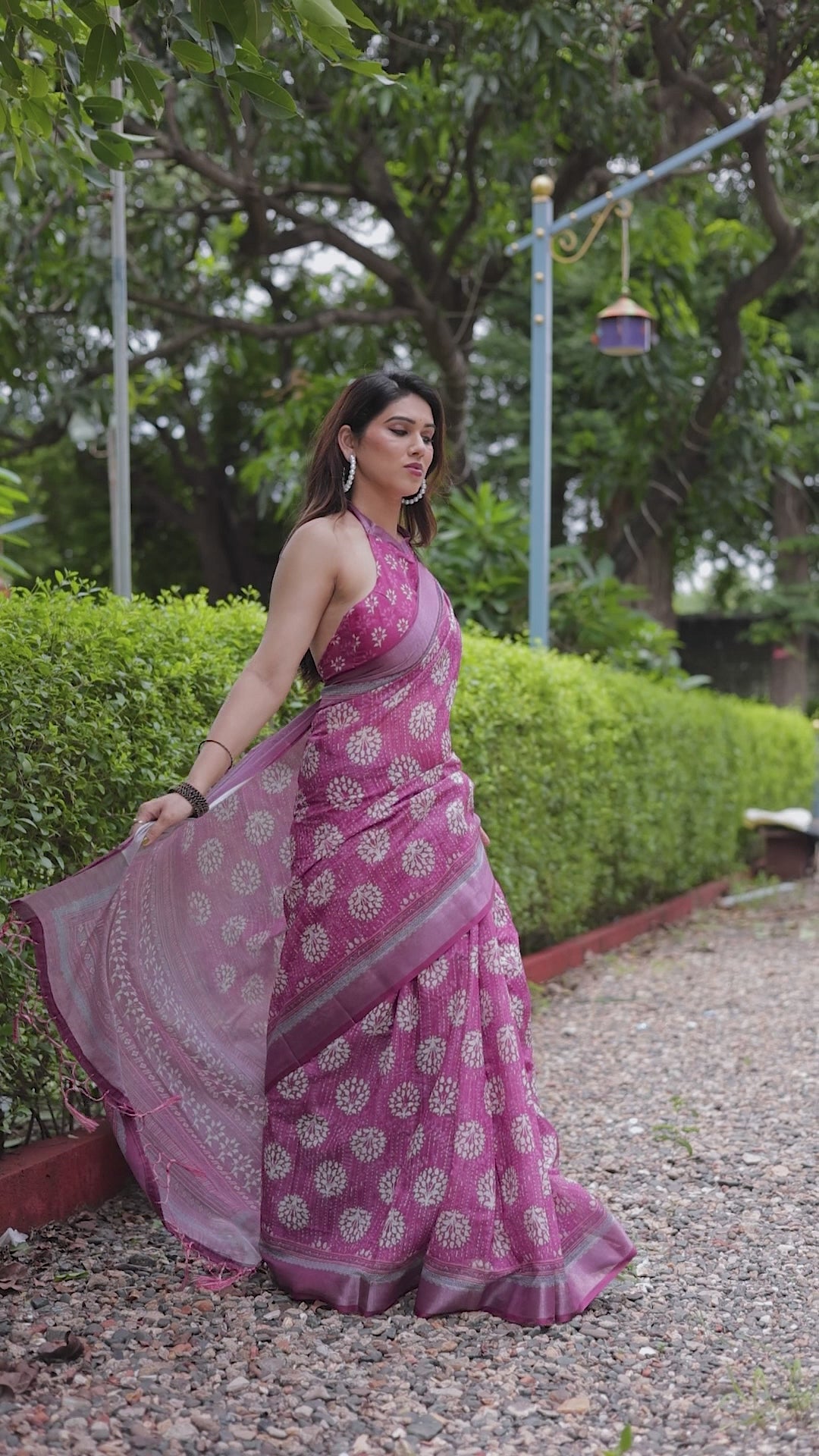 Classic Pink Blossom Linen Cotton Saree