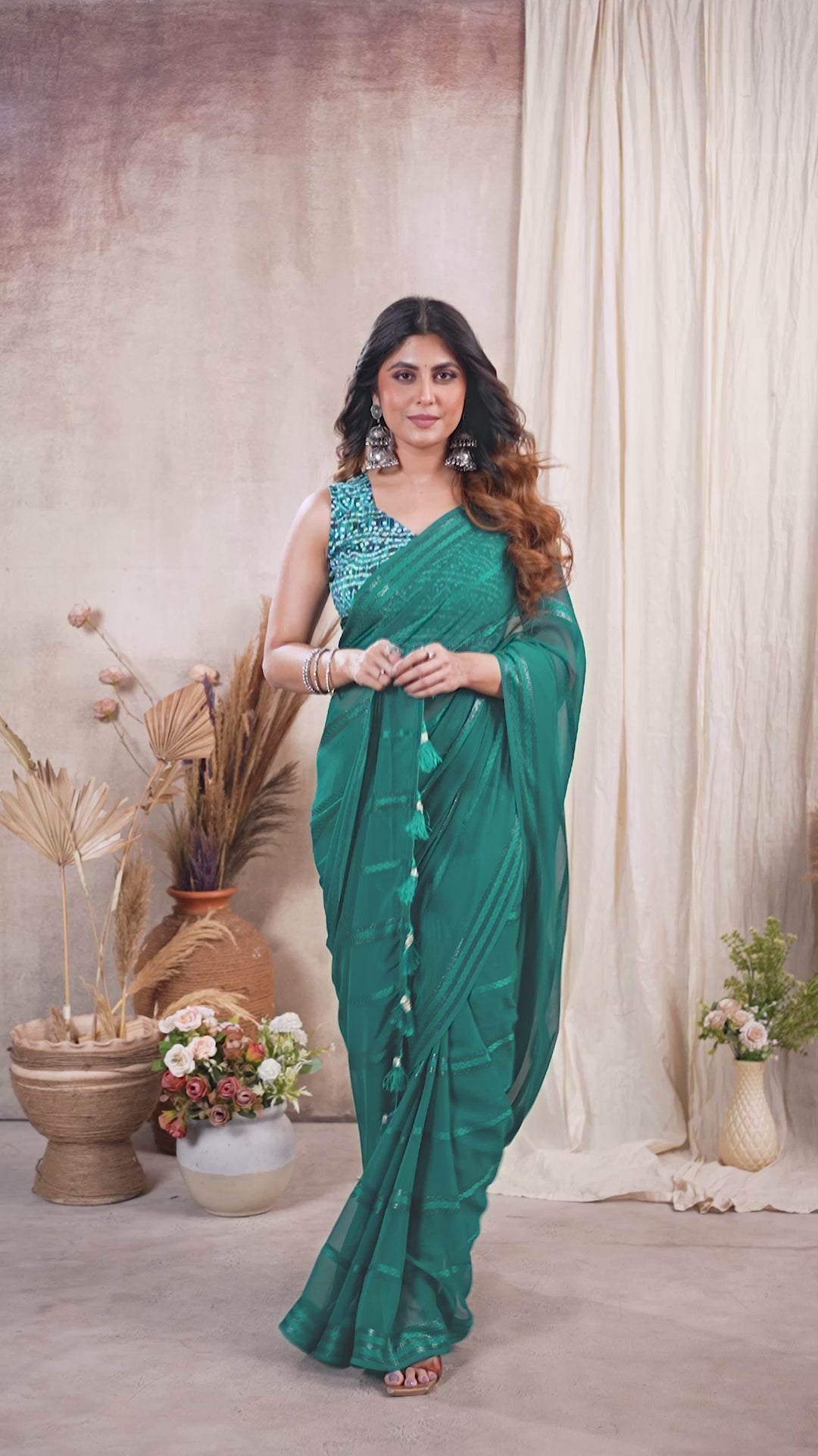 Georgette Silk Saree with Kaju Patta Pattern & Printed Foil Work Blouse