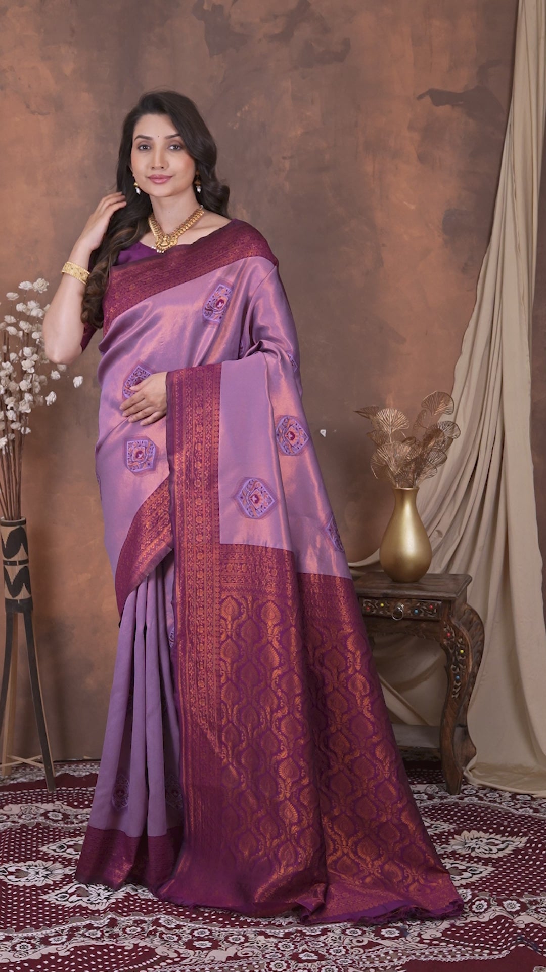 Lavender & Wine Purple Jacquard Silk Saree with Rich Woven Pallu
