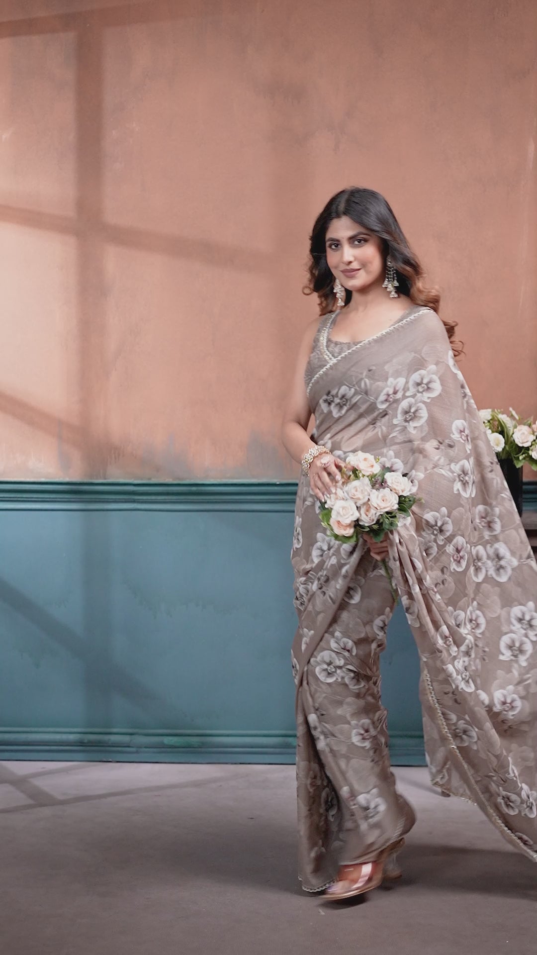 Sharmili Georgette Silk Printed Saree with Floral Print & Matching Unstitched Blouse