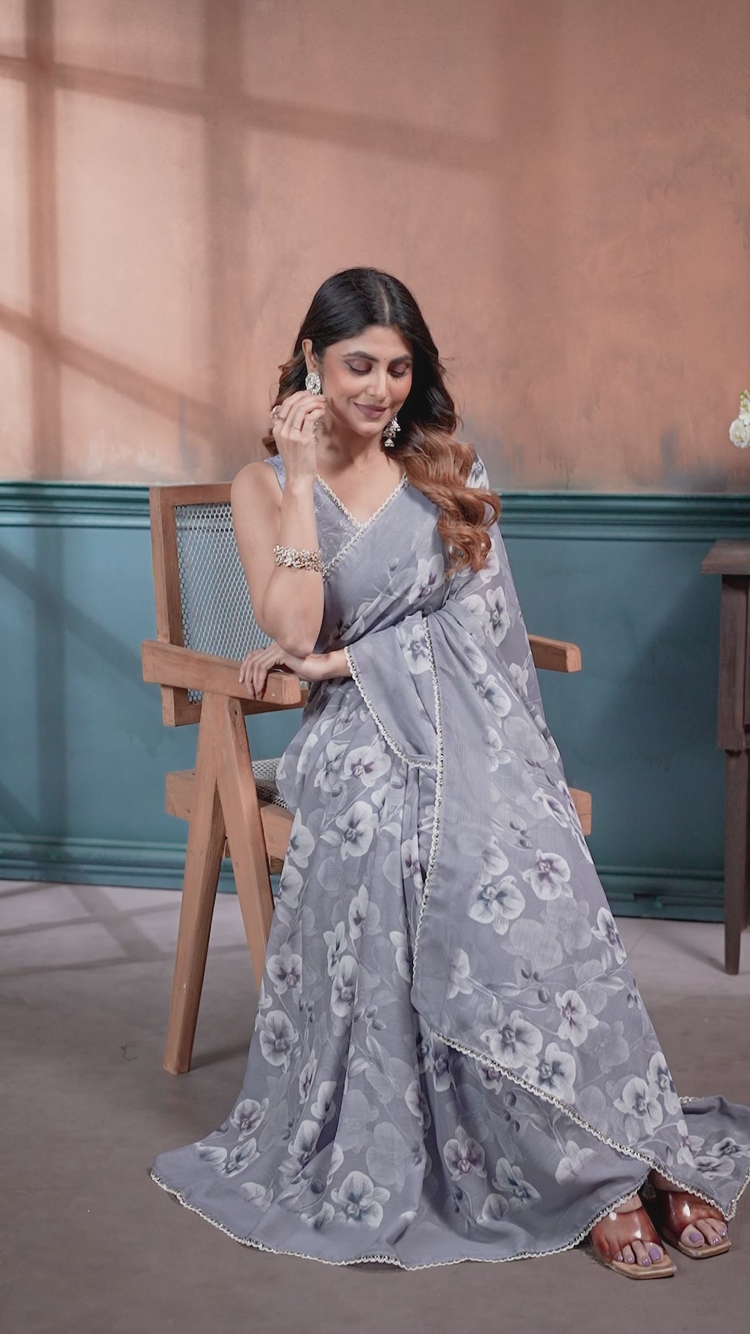 Sharmili Georgette Silk Printed Saree with Floral Print & Matching Unstitched Blouse