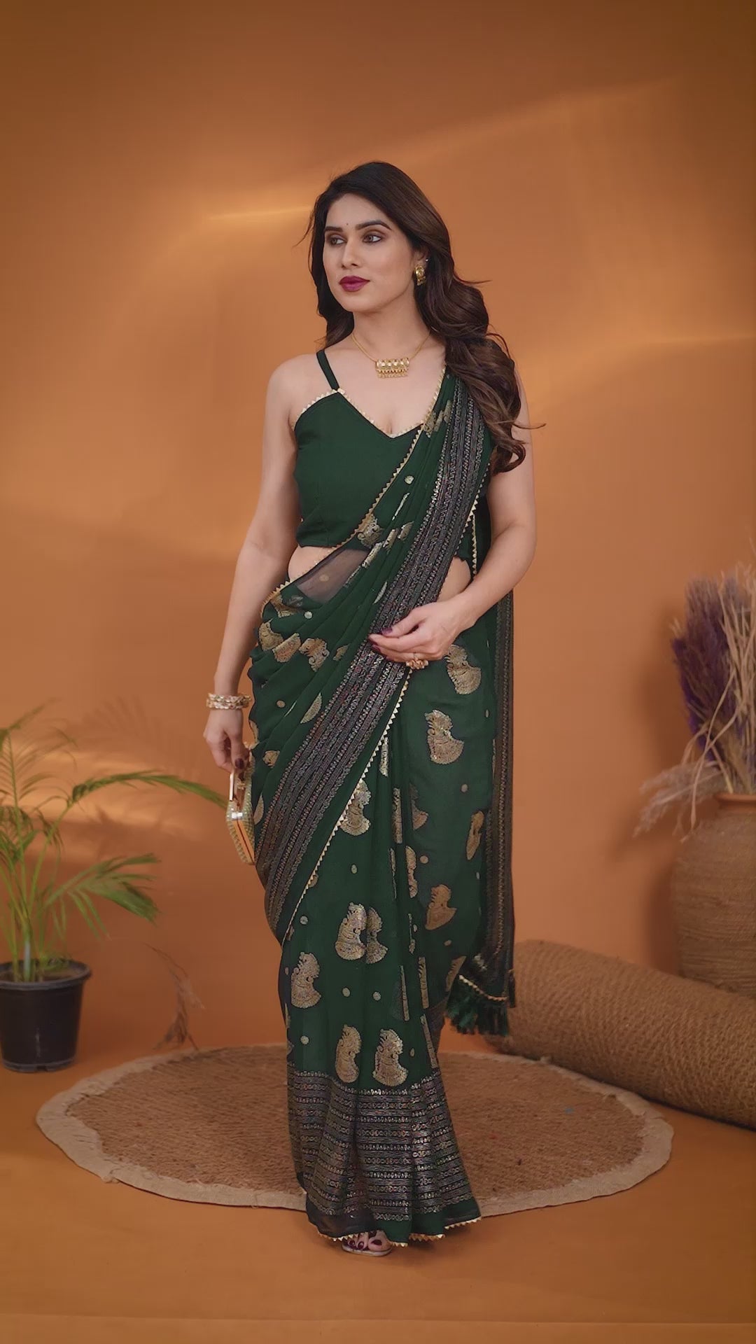 Georgette Silk Saree with Foil Work, Small Lace & Zalar