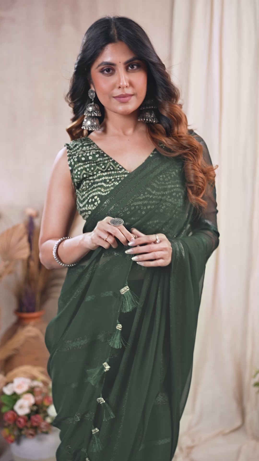Georgette Silk Saree with Kaju Patta Pattern & Printed Foil Work Blouse